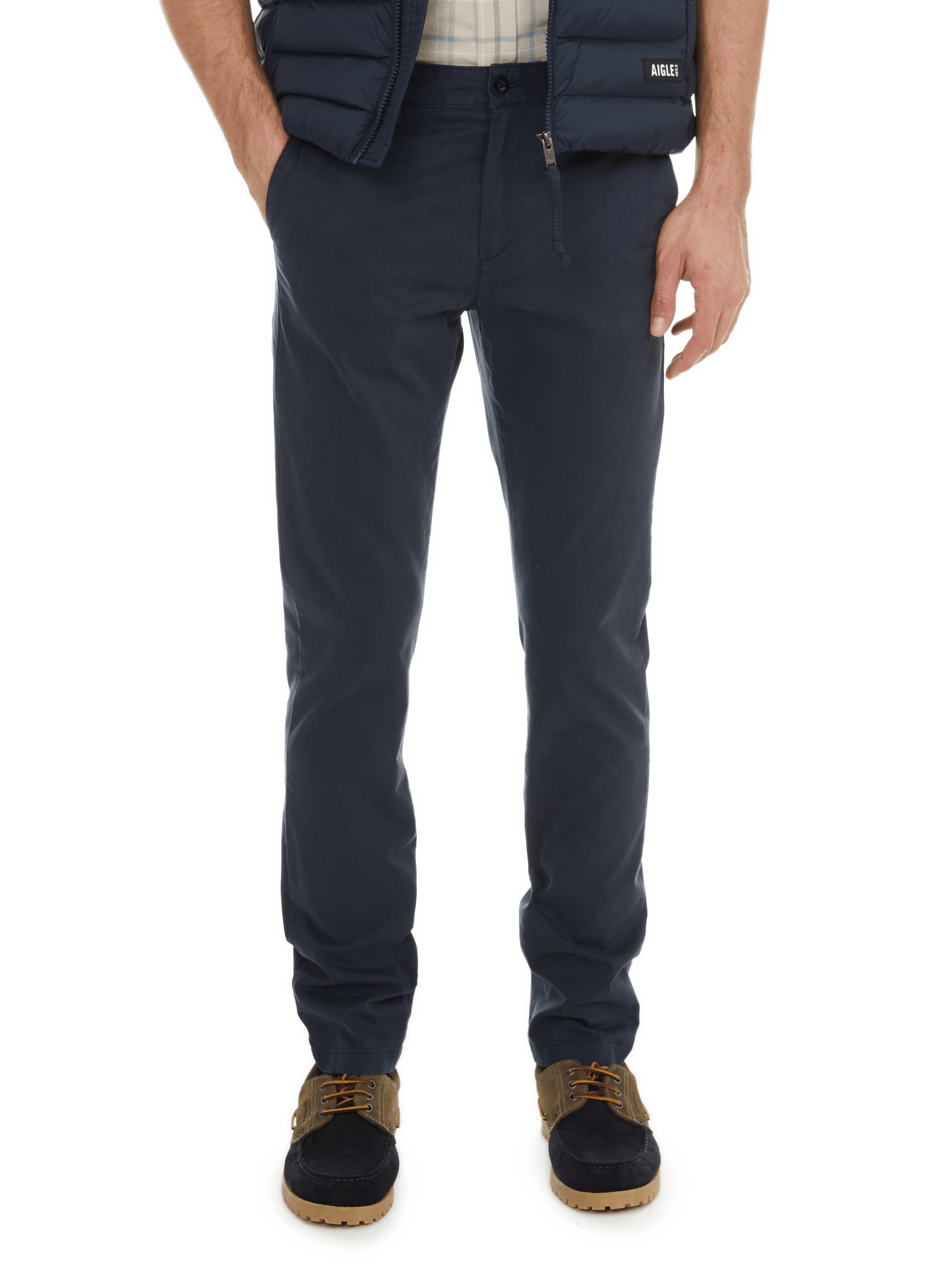 Cotton and linen chino trousers AIGLE Blue