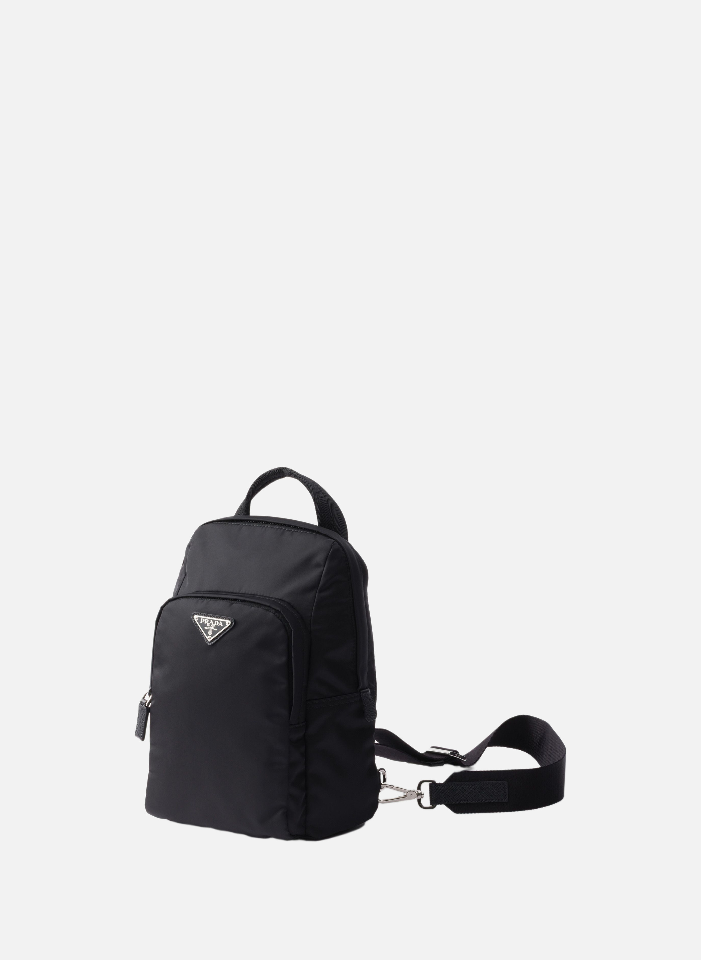 Sac à dos en re-nylon et cuir saffiano PRADA Noir