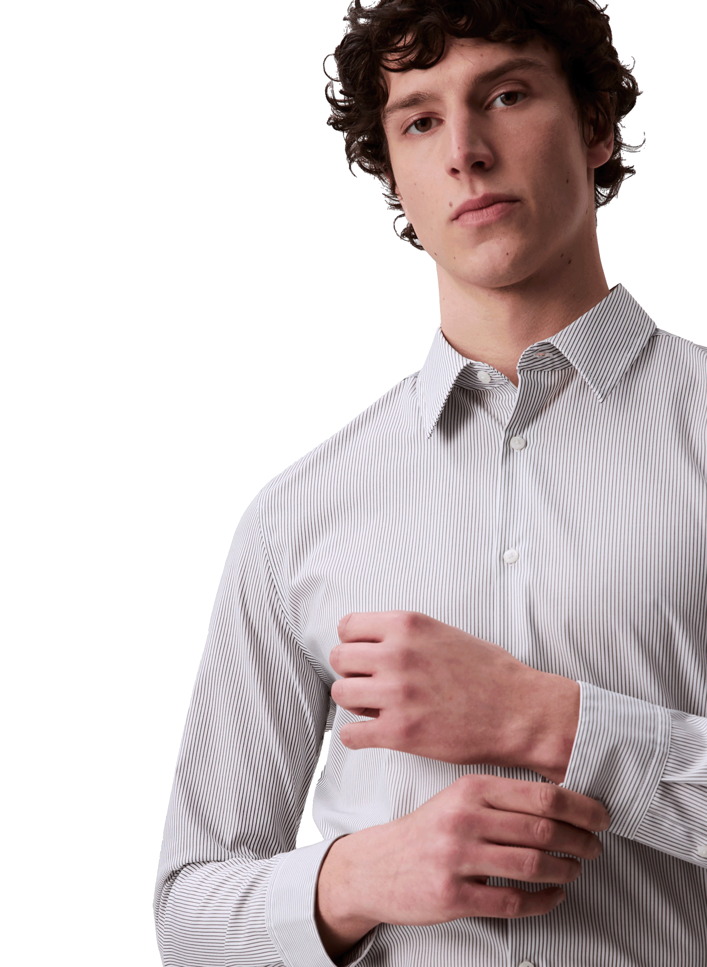 Chemise slim à rayures en coton CALVIN KLEIN Blanc