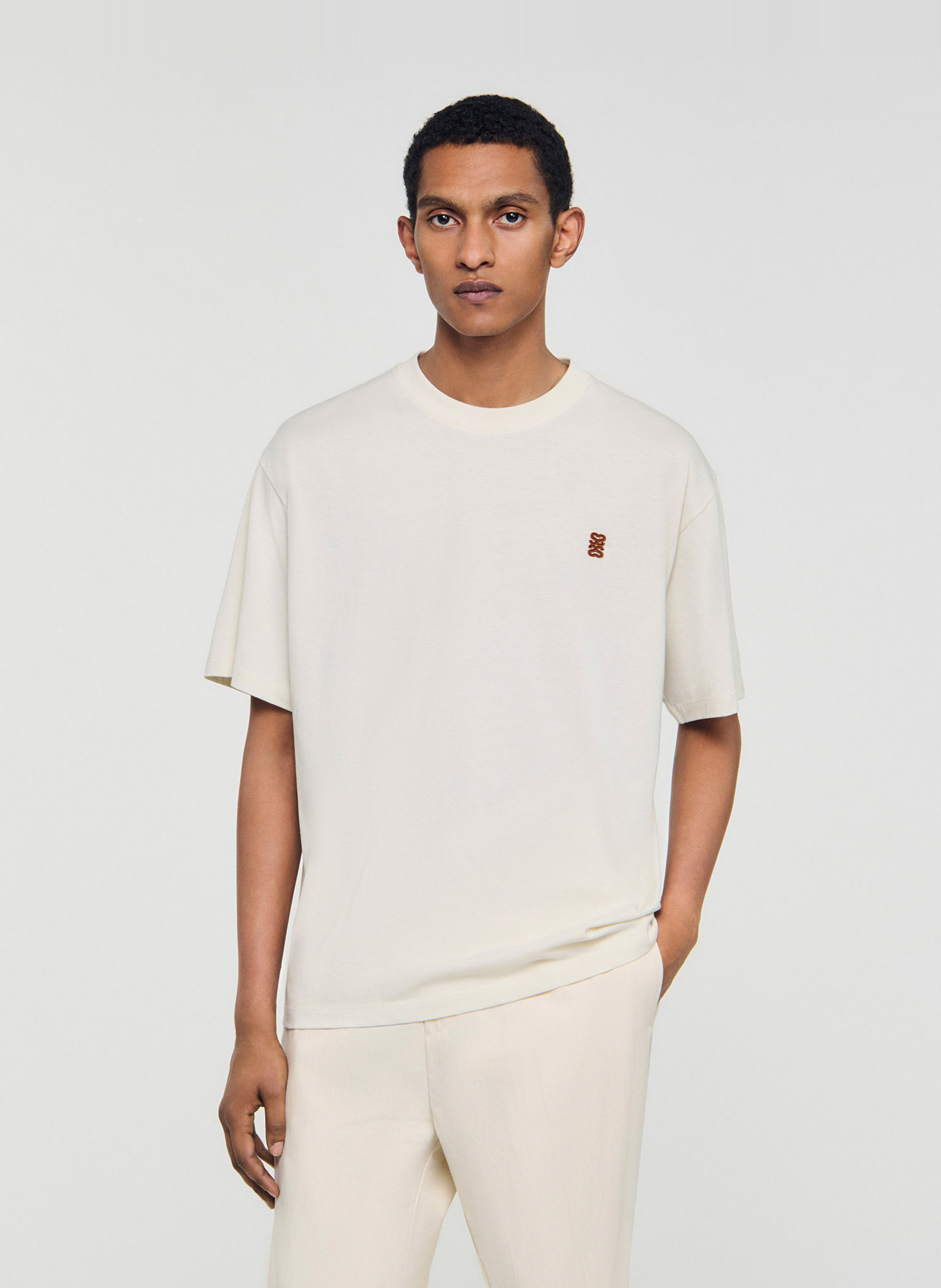 Tee-shirt col rond en coton SANDRO Beige