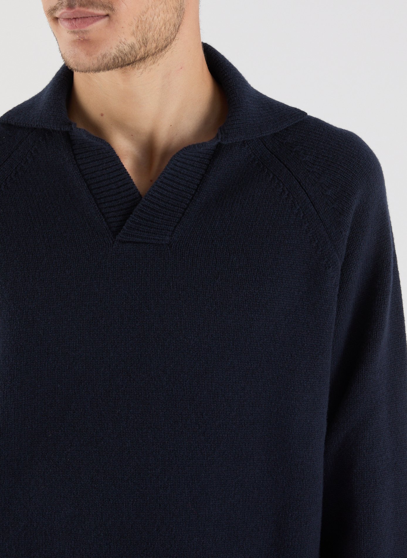 Pull côtelé Gone à col v en laine SAISON 1865 Bleu