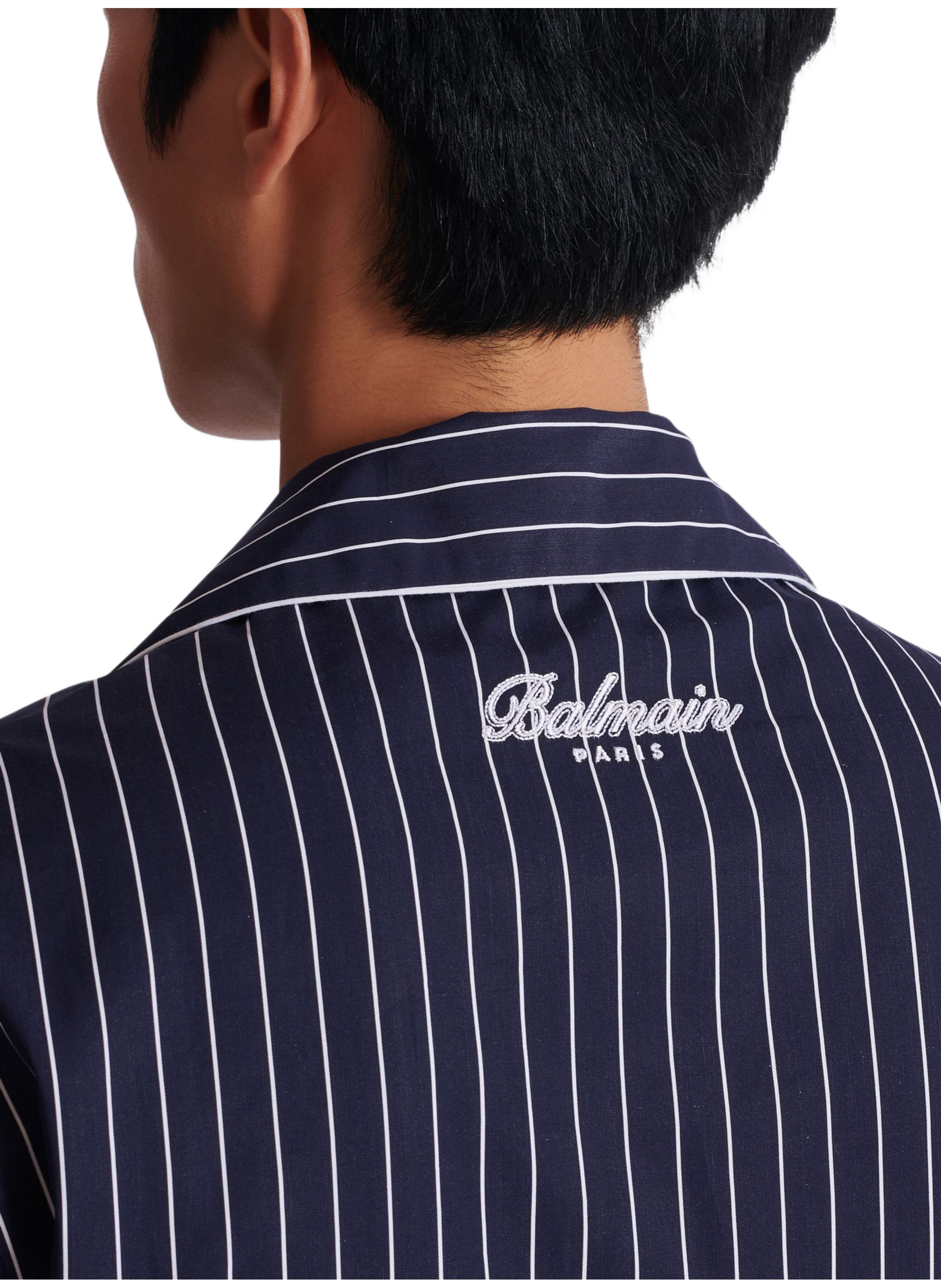 Chemise pyjama en popeline à rayures BALMAIN Bleu