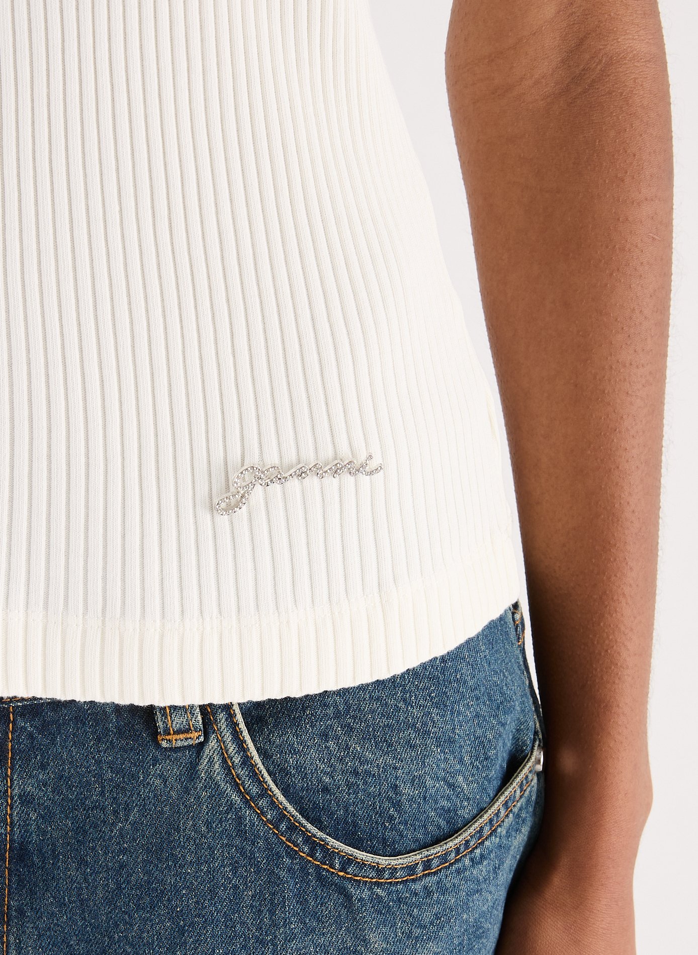 Ribbed Cotton tank top GANNI Beige