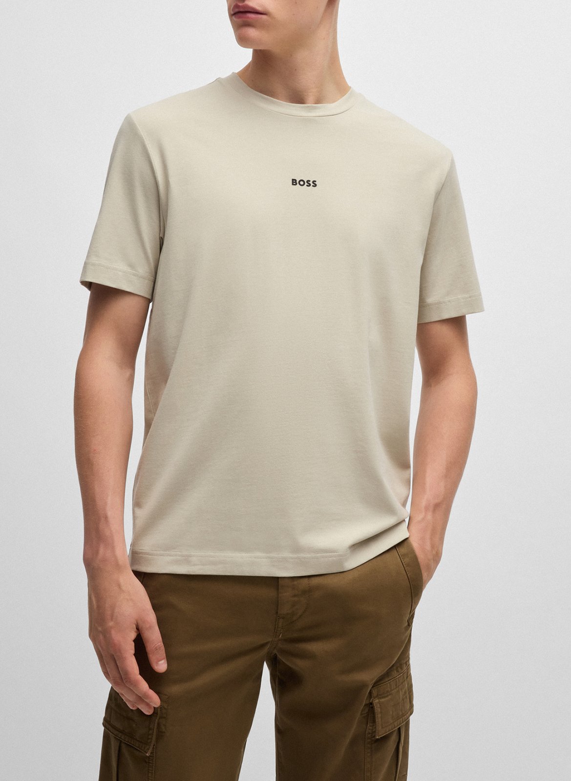 Tee-shirt col rond en coton mélangé BOSS Beige
