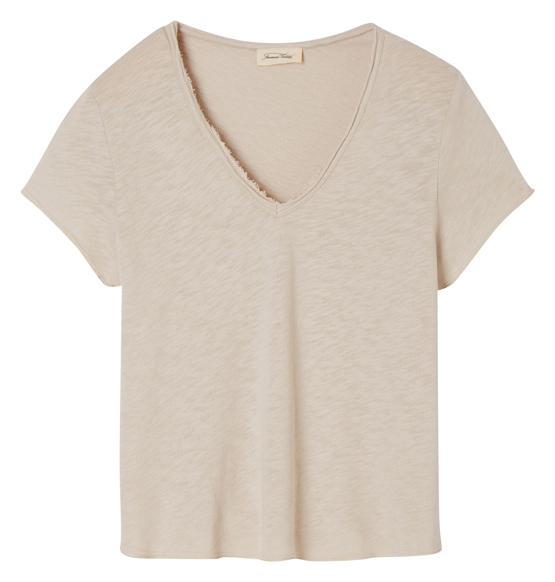 Tee-shirt droit col v en coton sonoma AMERICAN VINTAGE Beige