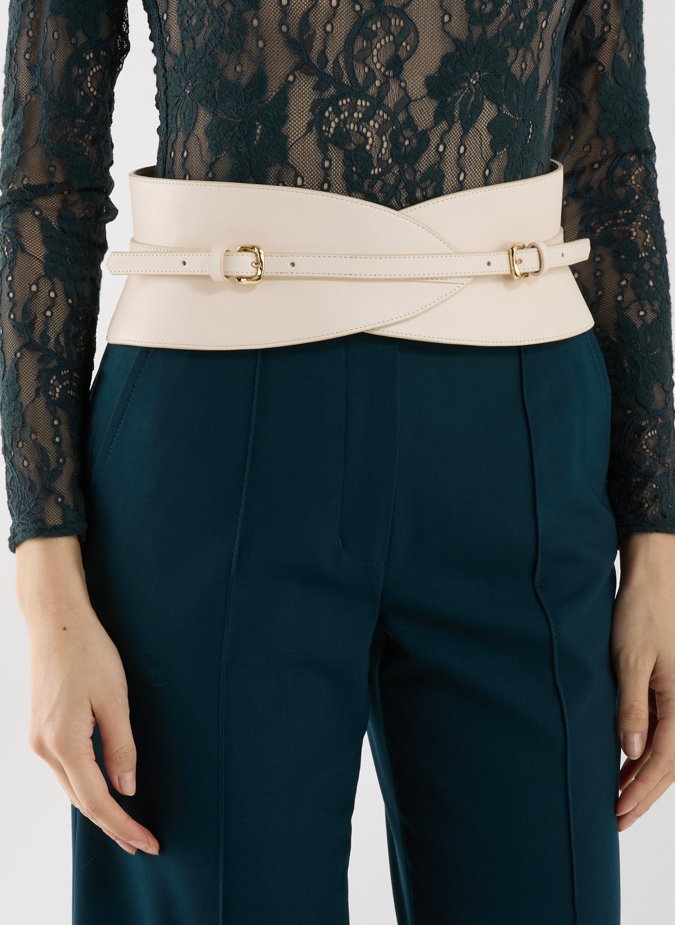 Wide adjustable leather belt ZIMMERMANN White