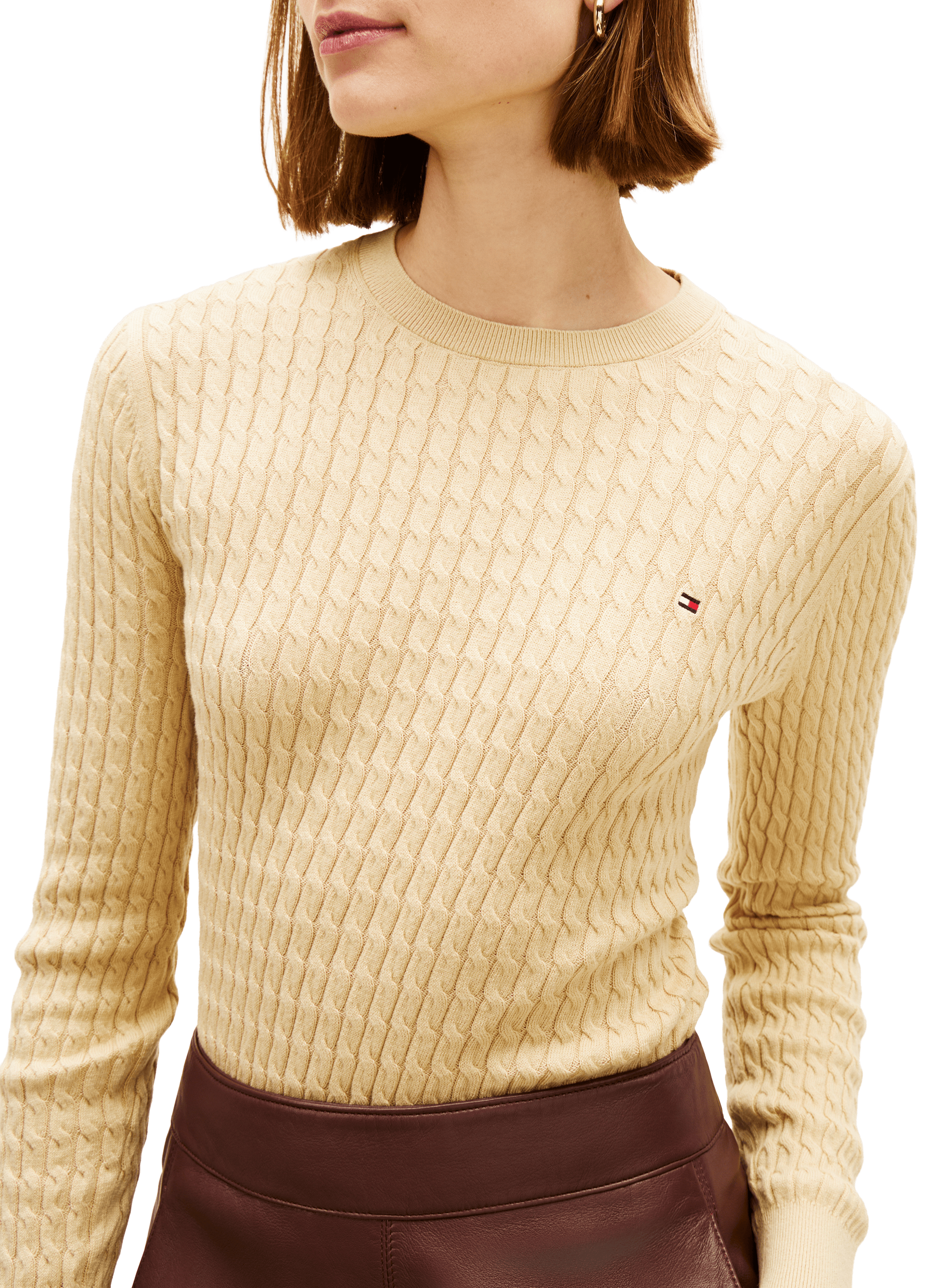 Pull torsadé en coton TOMMY HILFIGER Beige