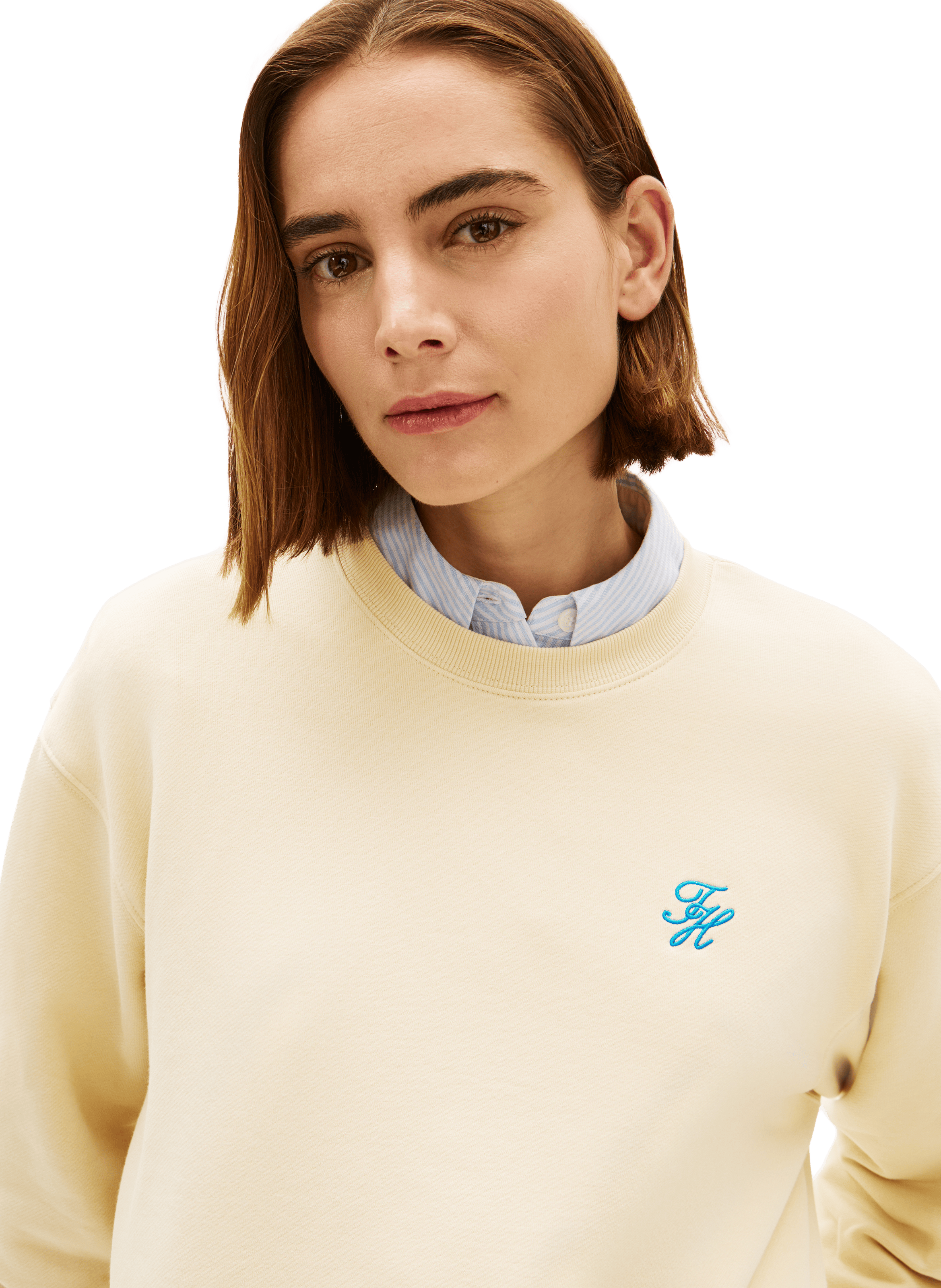 Sweat droit brodé en coton mélangé TOMMY HILFIGER Blanc