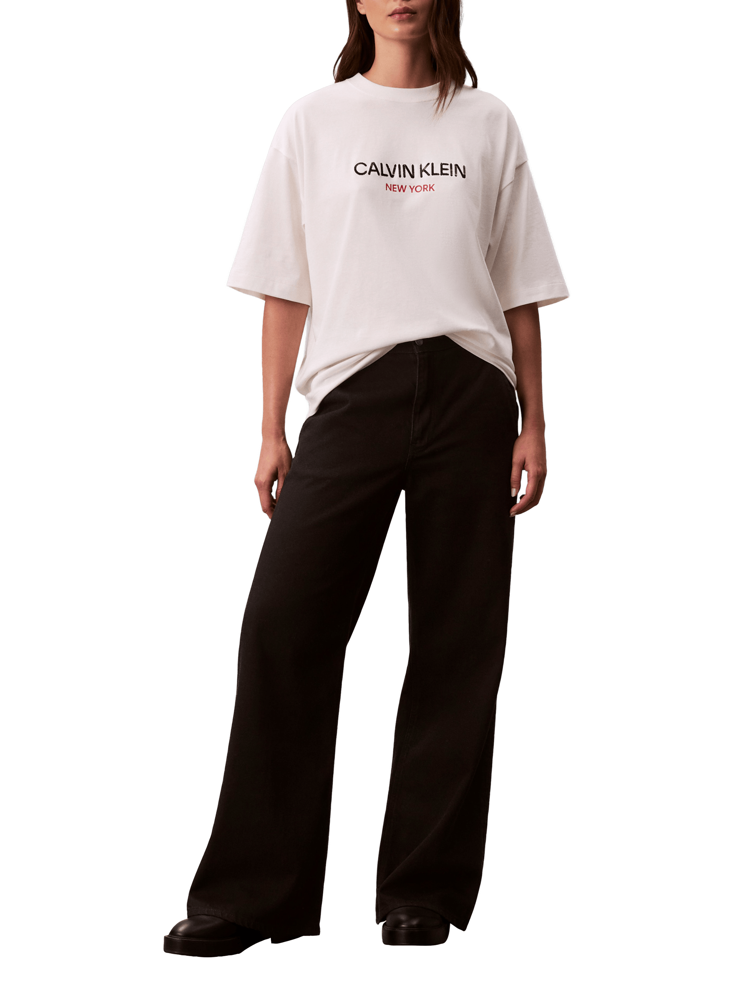 Oversize Printed Cotton T-shirt  CALVIN KLEIN Beige