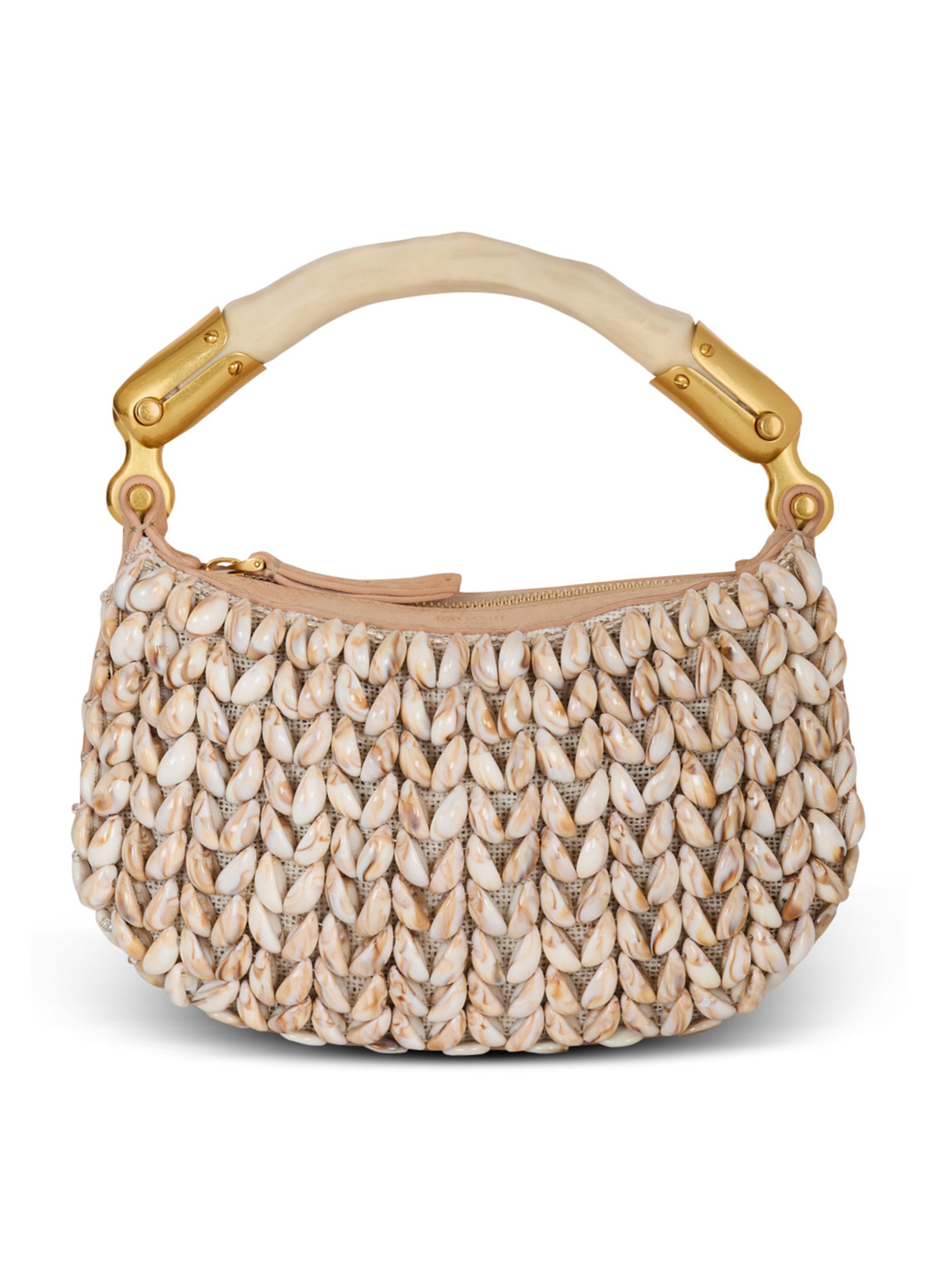 Sac ebene mini en cuir suédé et coquillages BALMAIN Beige