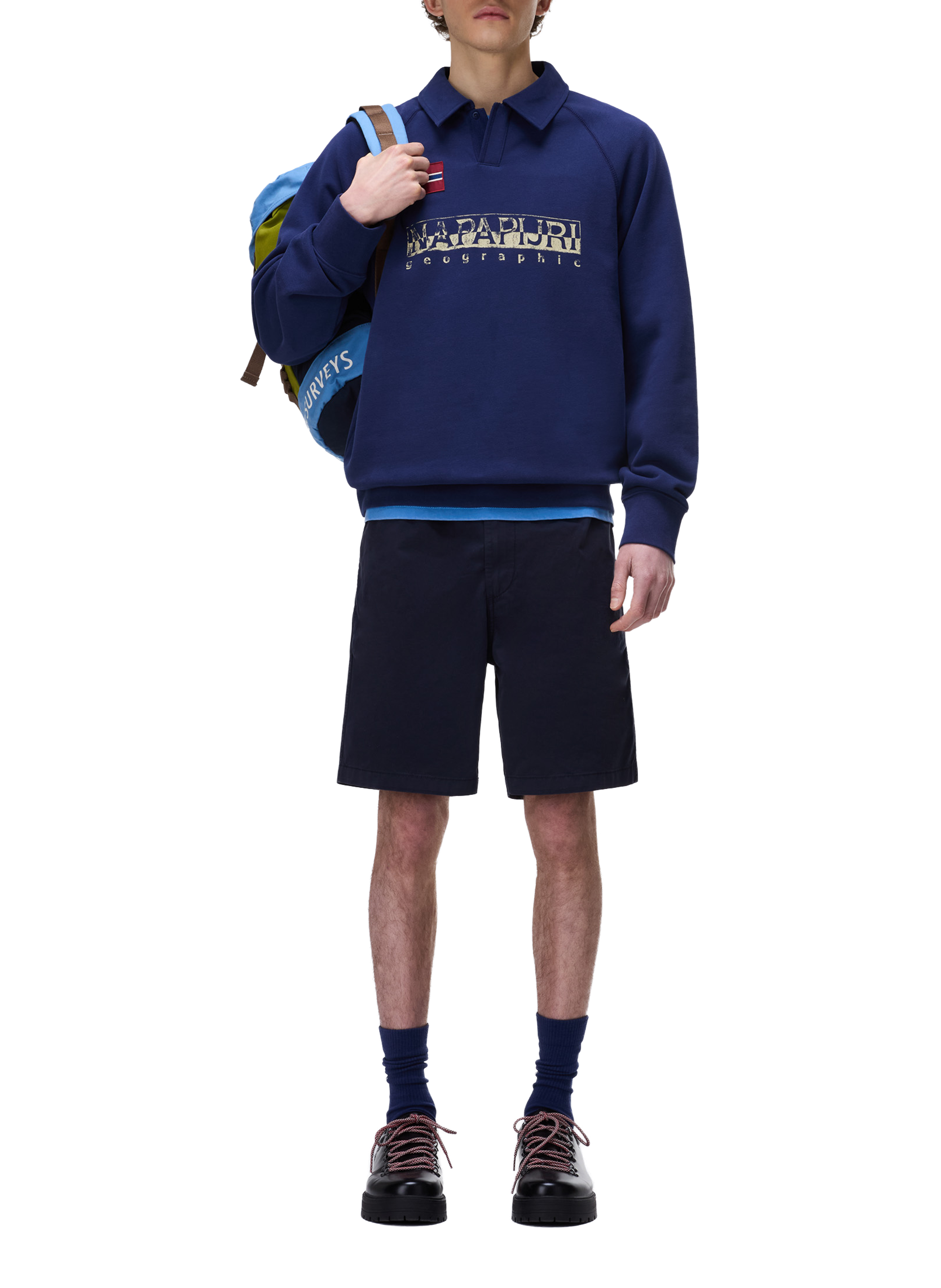 Polo manches longue à logo en coton mélangé NAPAPIJRI Bleu