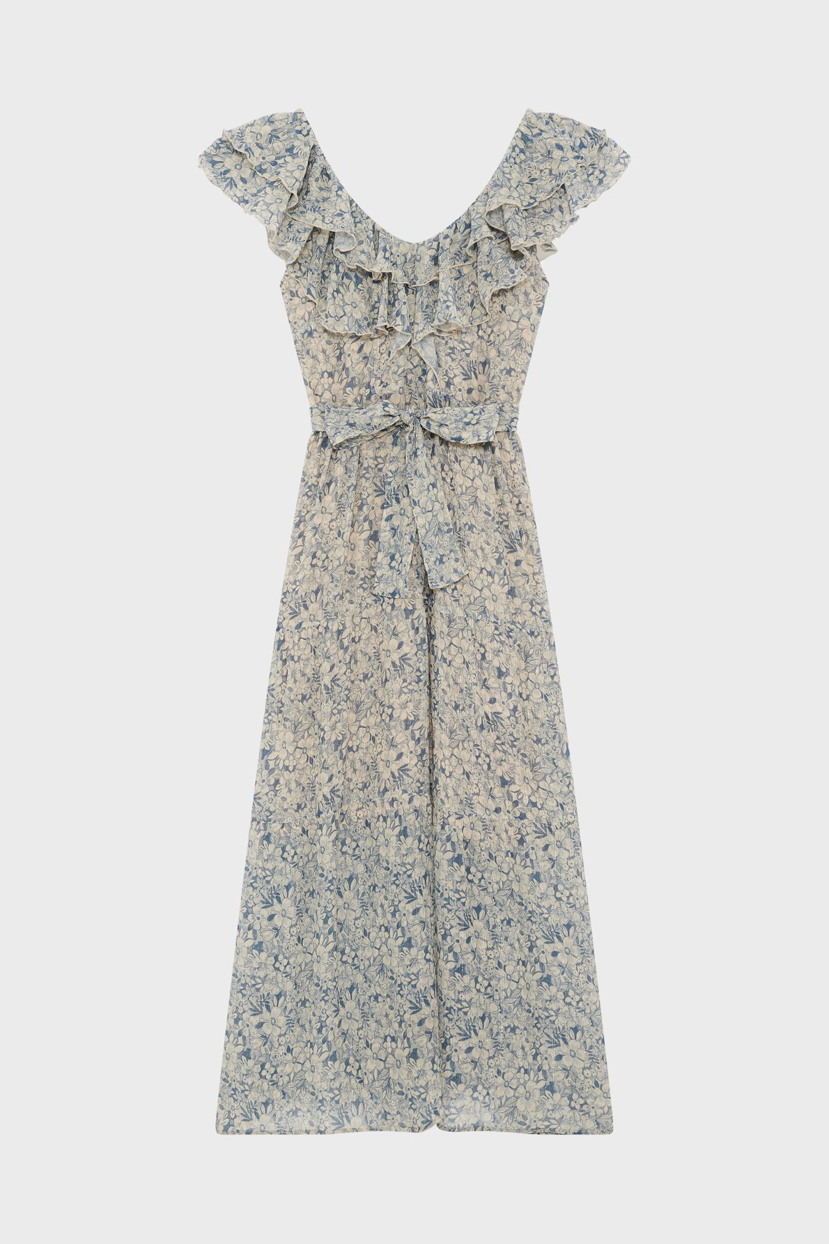 Robe longue à fleurs et volants - arlene PABLO Bleu