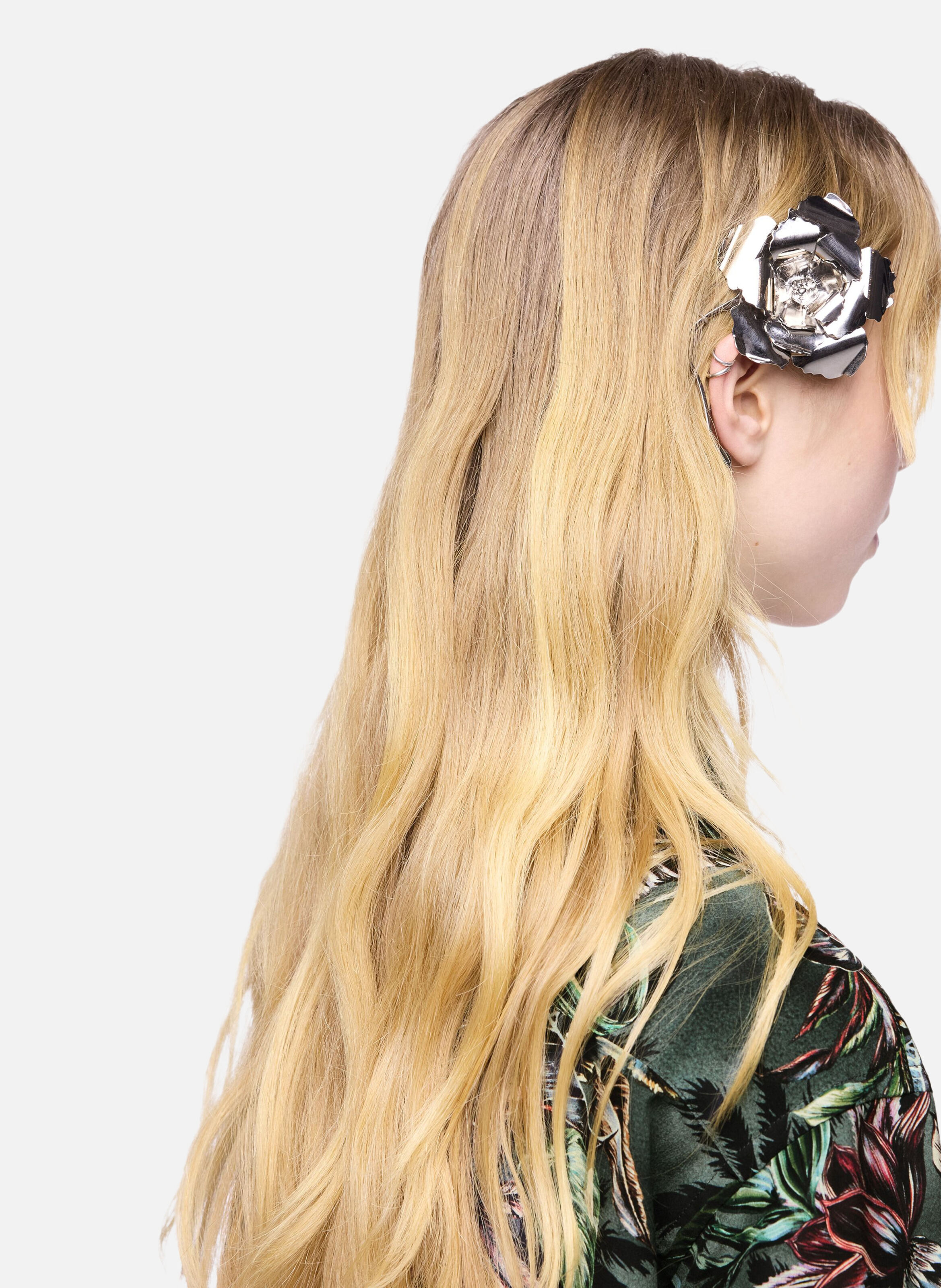 Barrette fleur en métal RABANNE Argent