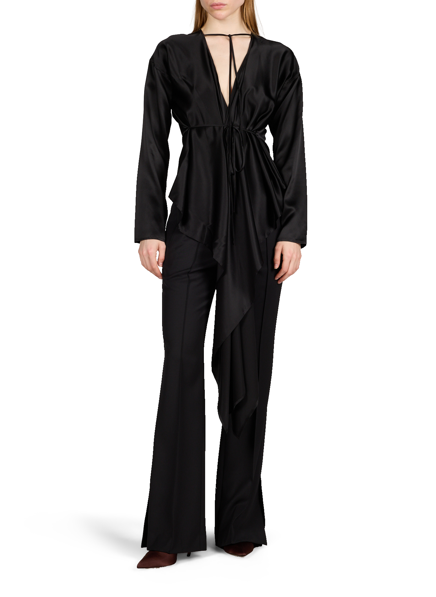 Satin tie-up silk top HELMUT LANG Black