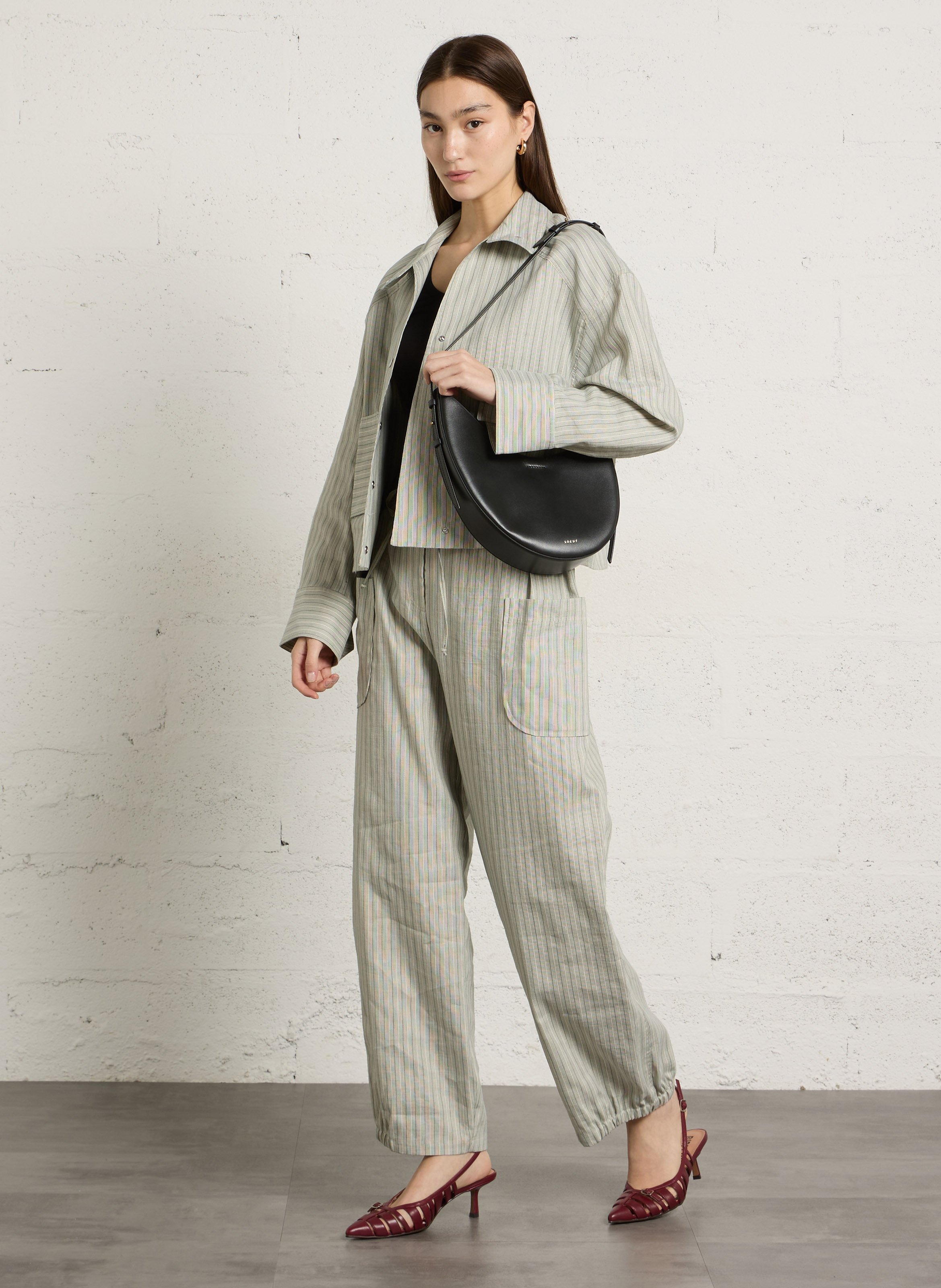 Sac porté épaule en cuir wino SOEUR Noir