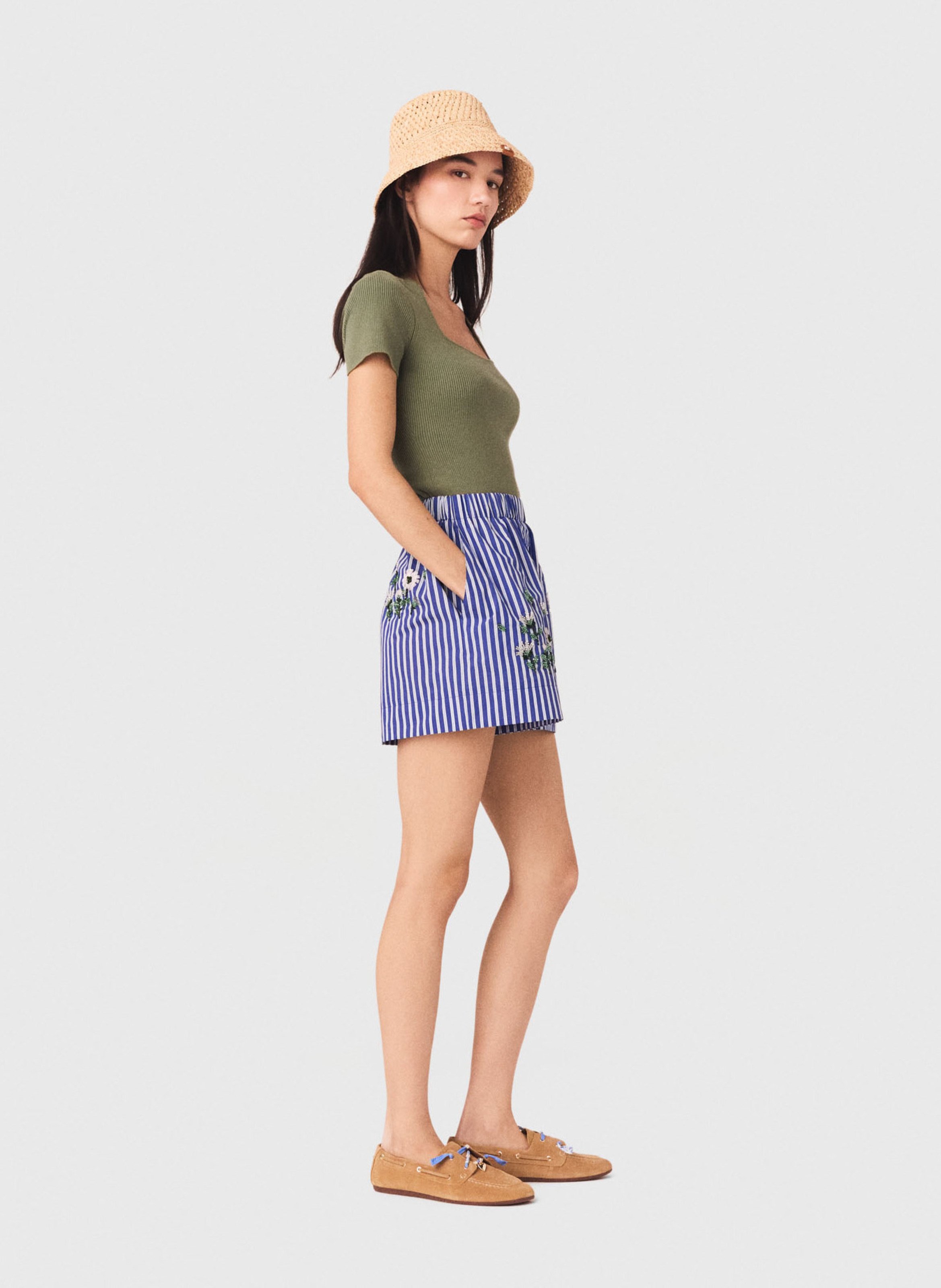 Short large en coton mélangé MAJE Blanc