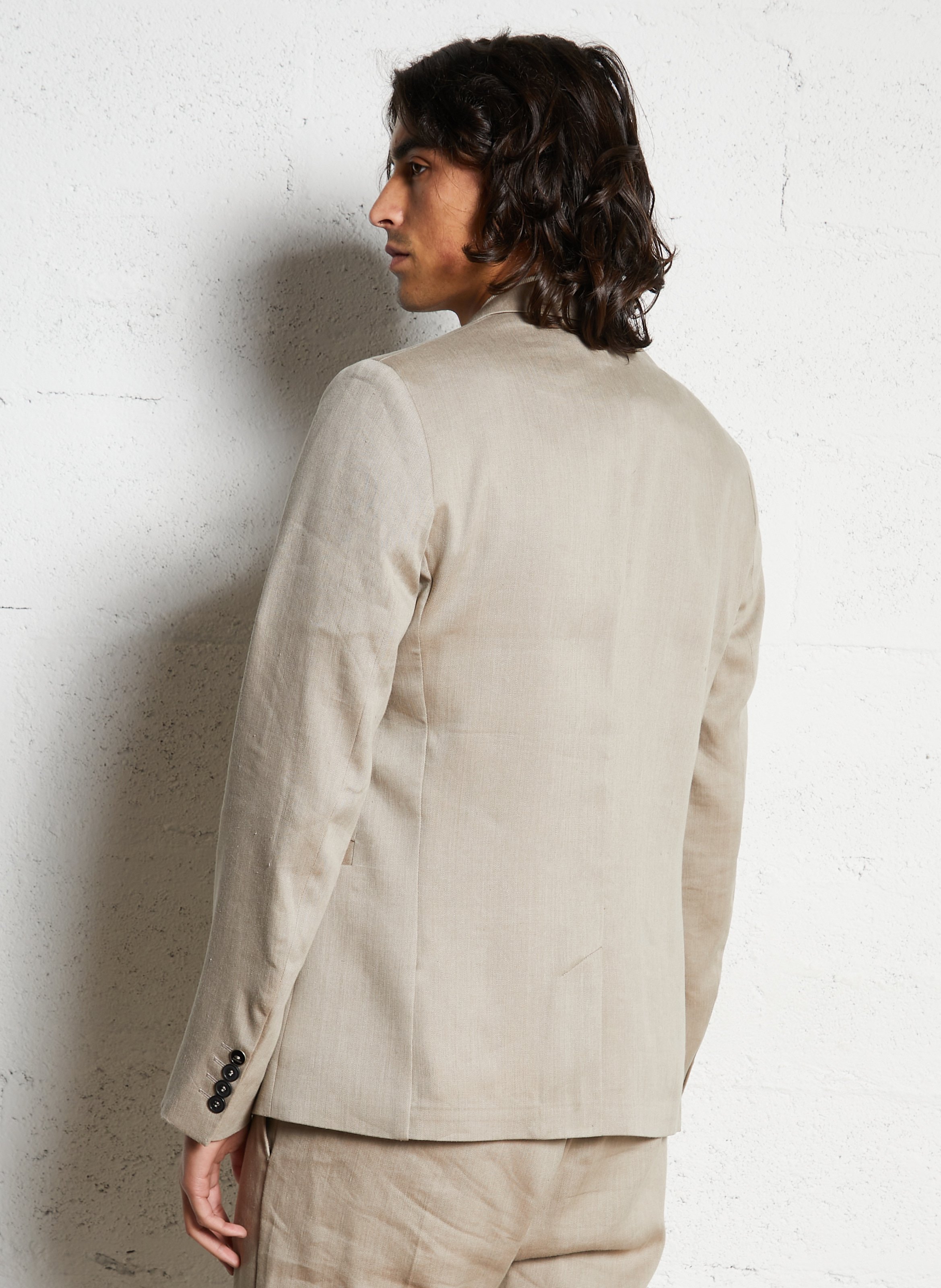 Veste de tailleur droite en lin mélangé IKKS Beige