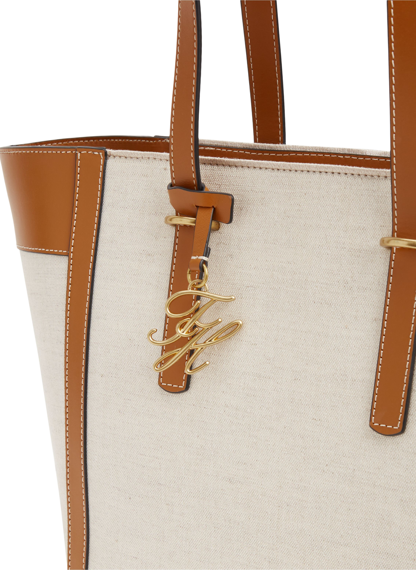 Sac à main à breloque marque en cuir et coton TOMMY HILFIGER Marron
