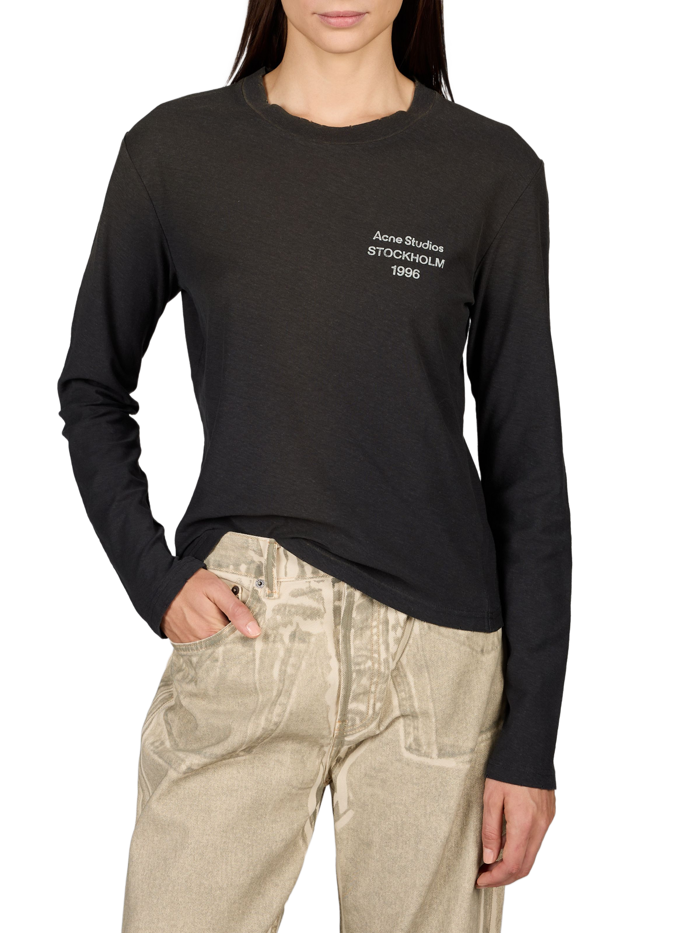 T-shirt with worn logo in blended cotton ACNE STUDIOS Black