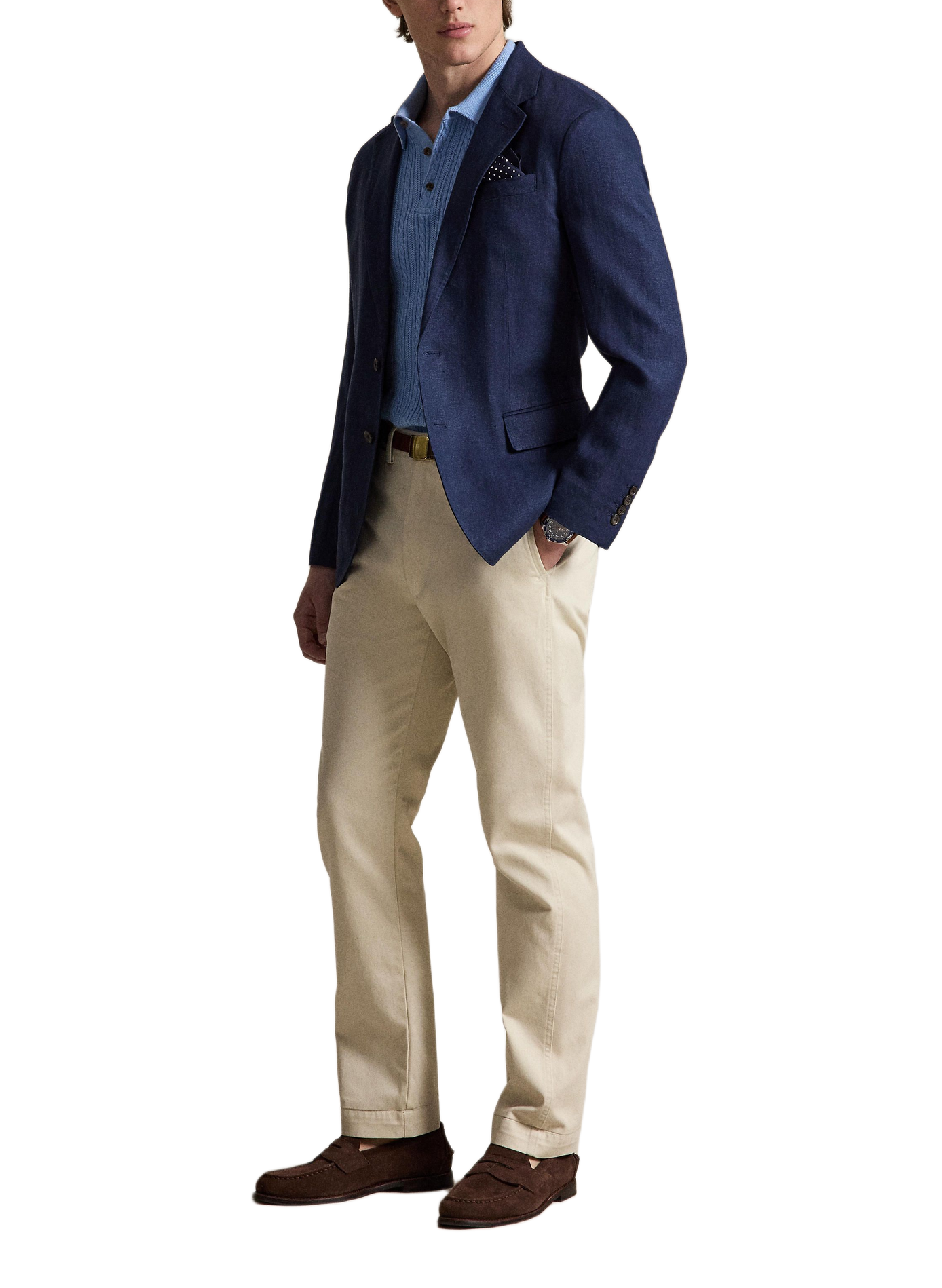Blazer cintré en lin mélangé POLO RALPH LAUREN Bleu