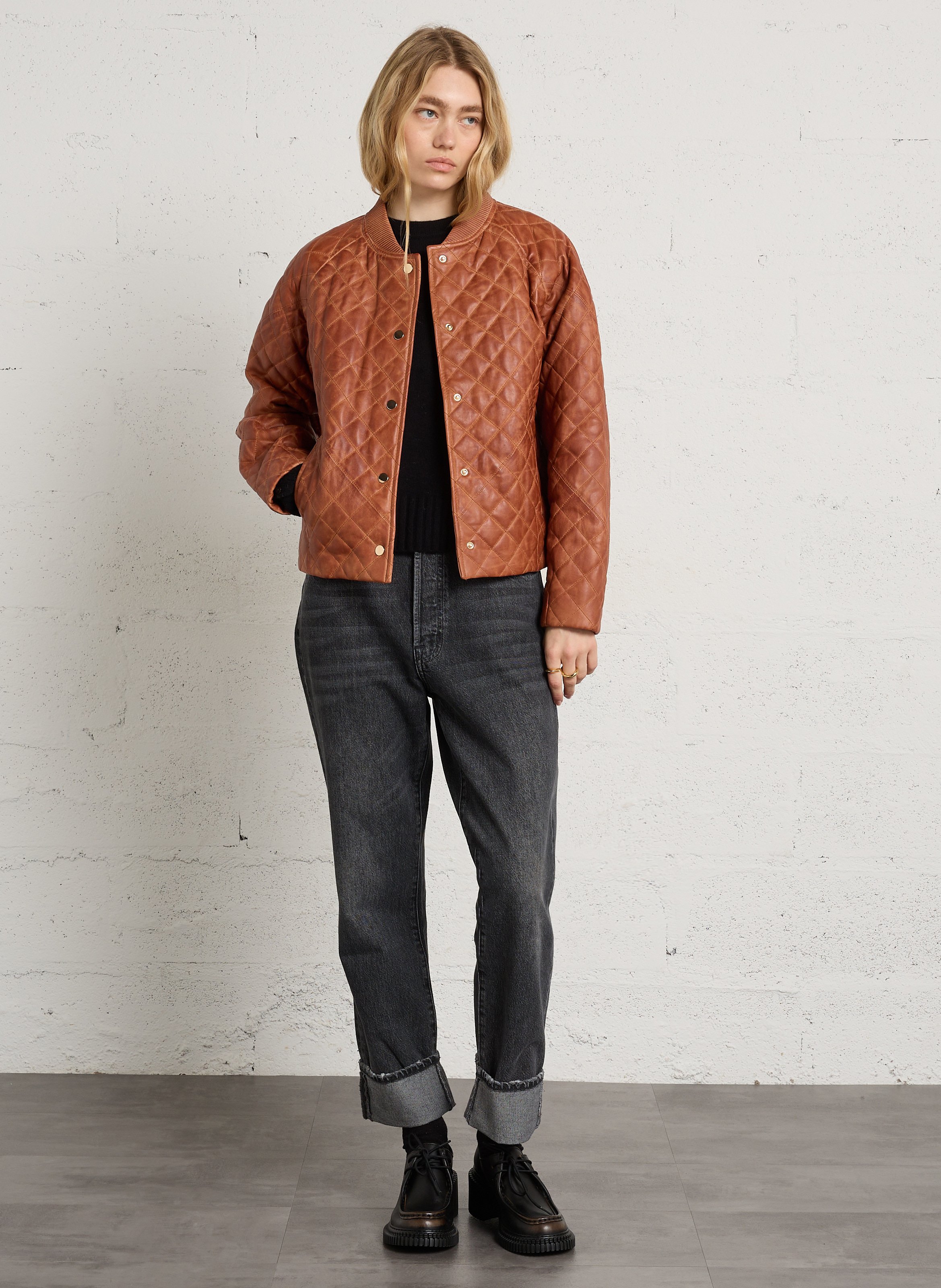 Veste oversize matelassée en cuir betsy MAISON 123 Marron