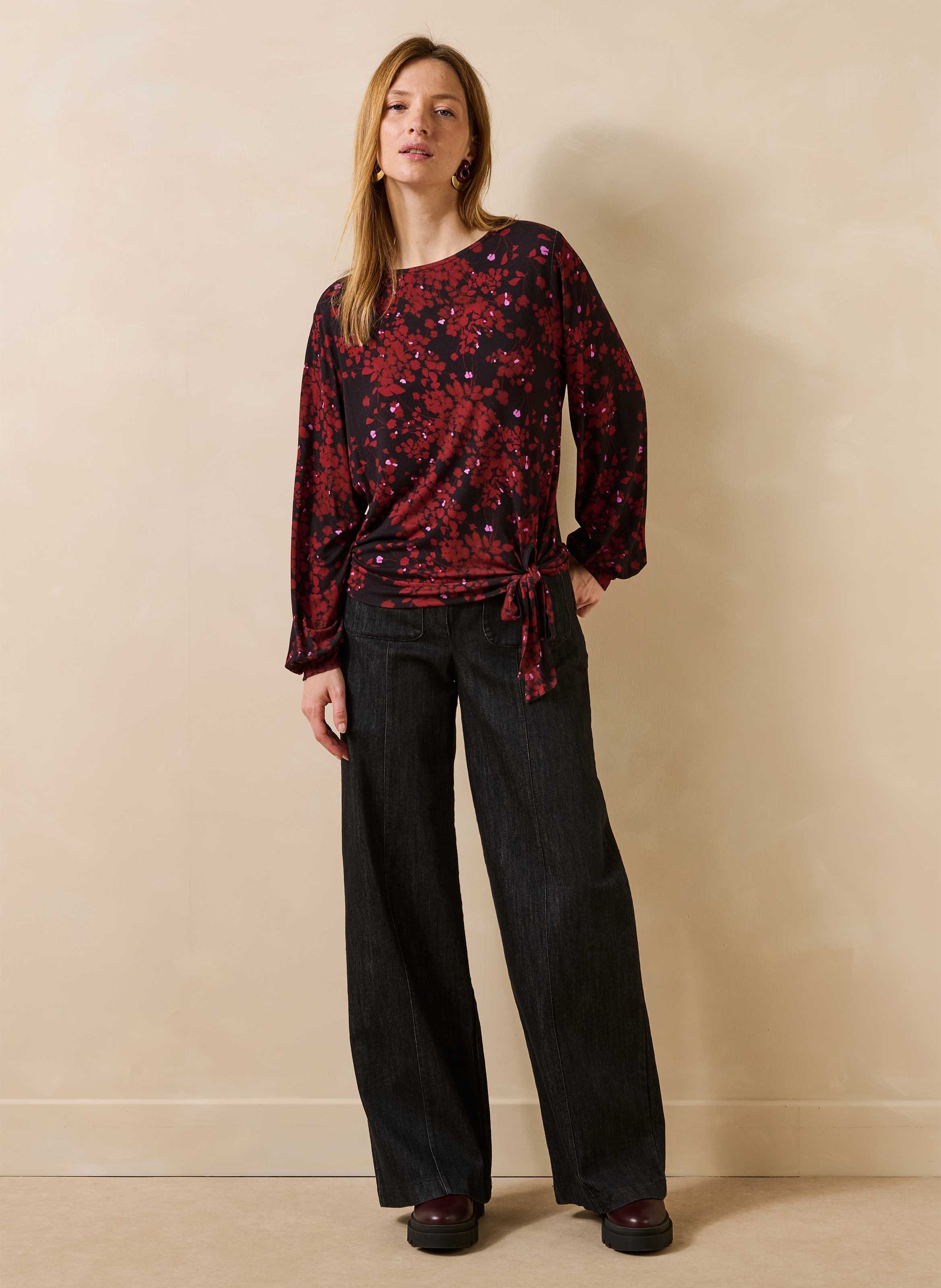 Recht T-shirt met strikprint LA FEE MARABOUTEE Bruin