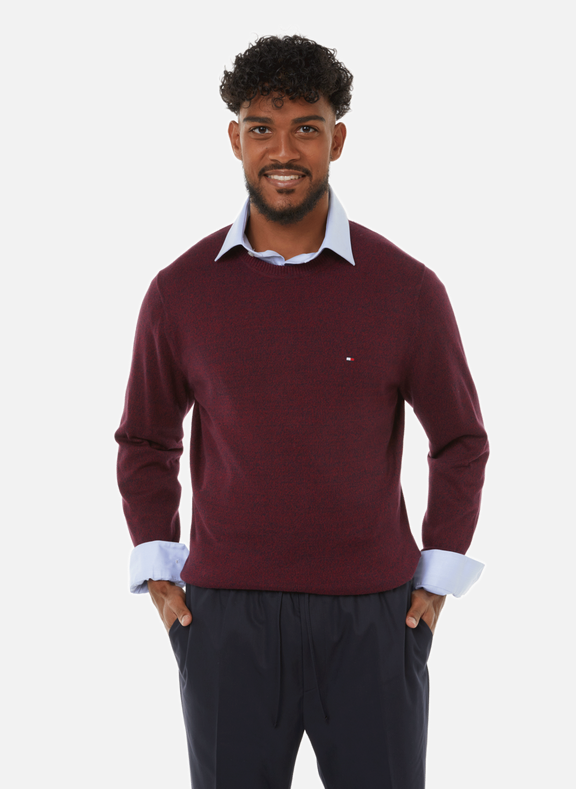 pull col rond tommy hilfiger, coupe regular, 100% coton, couleur rouge