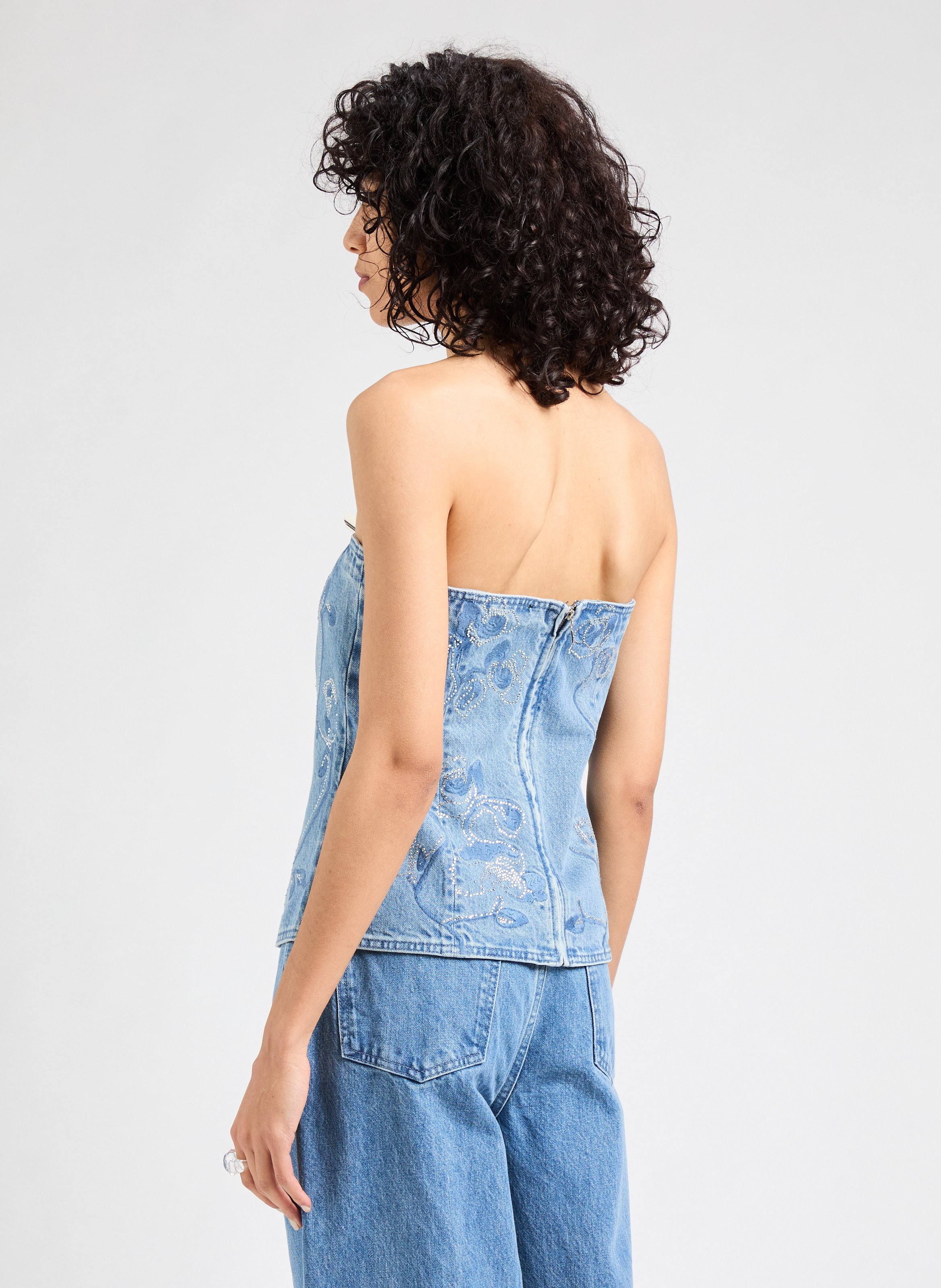 Top bustier Rhinestone en jean ROTATE Bleu