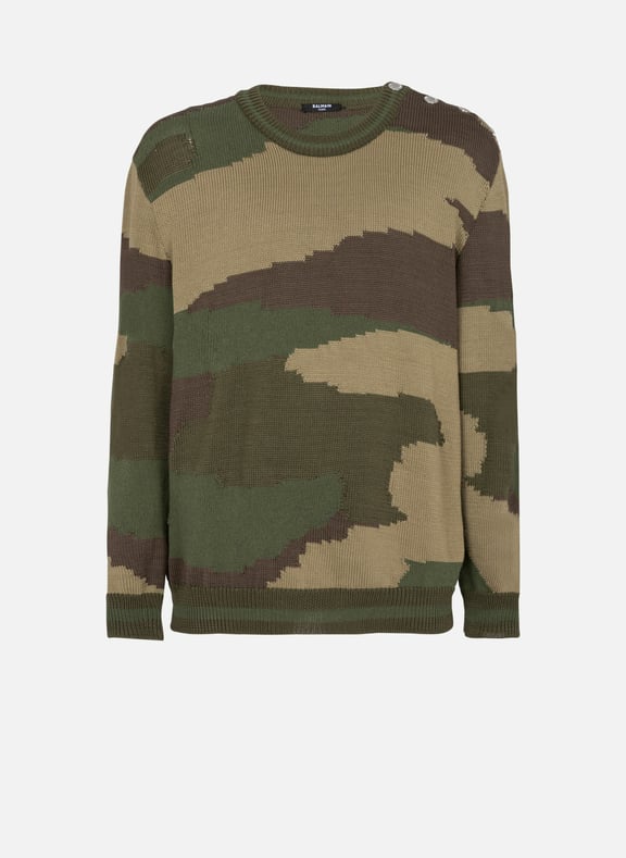 Pull camouflage en laine Vert by BALMAIN BALMAIN Pull camouflage en laine Vert