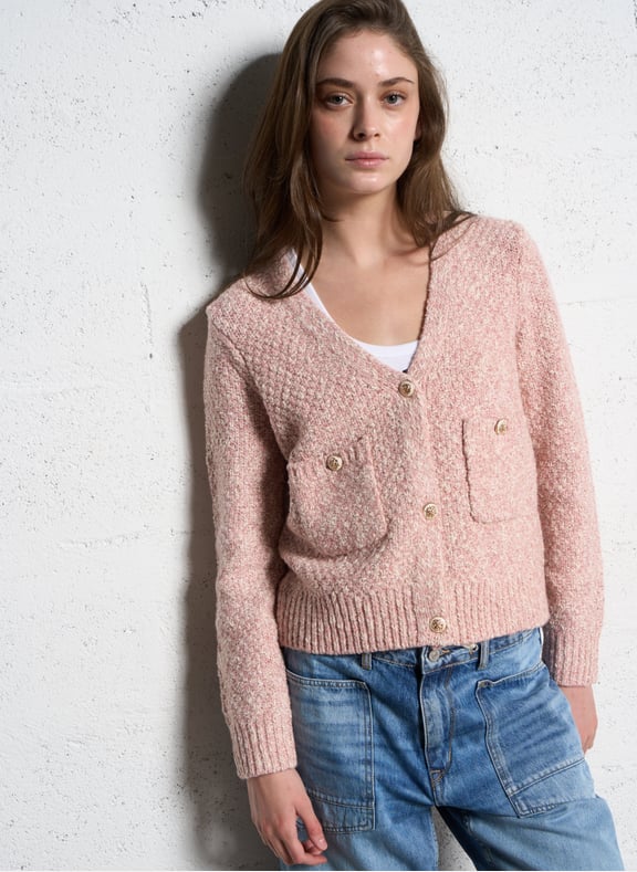 Gilet col v en coton mélangé clea Rose by MAISON 123 MAISON 123 Gilet col v en coton mélangé clea Rose