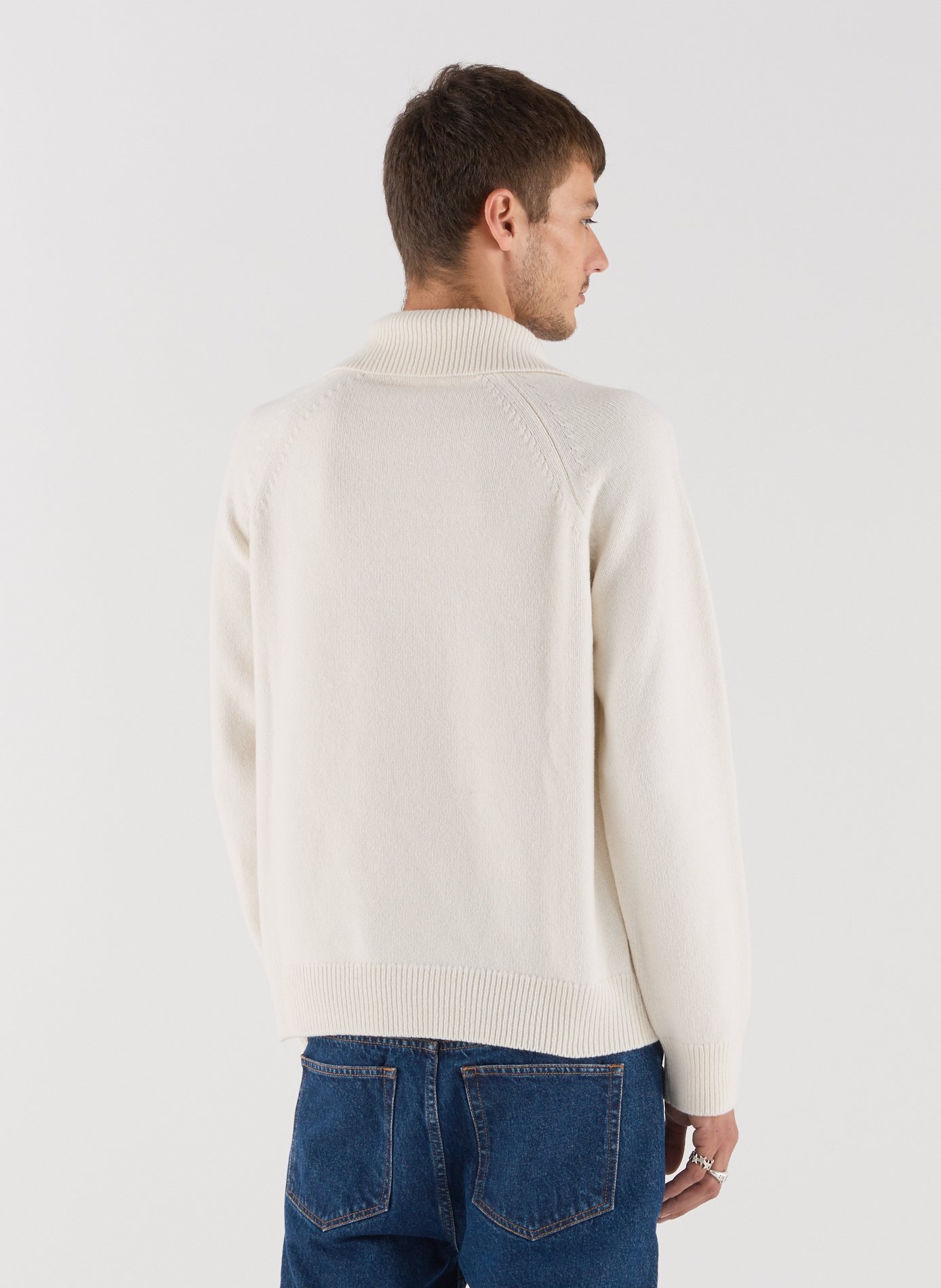 Pull côtelé Gone à col v en laine SAISON 1865 Beige