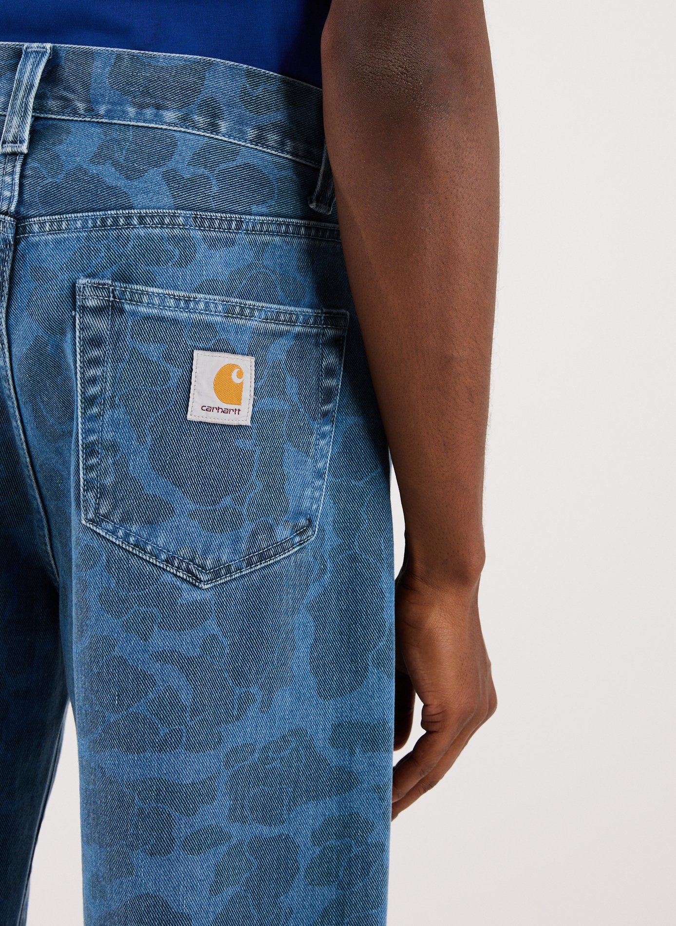 Floral printed cotton jeans Blue