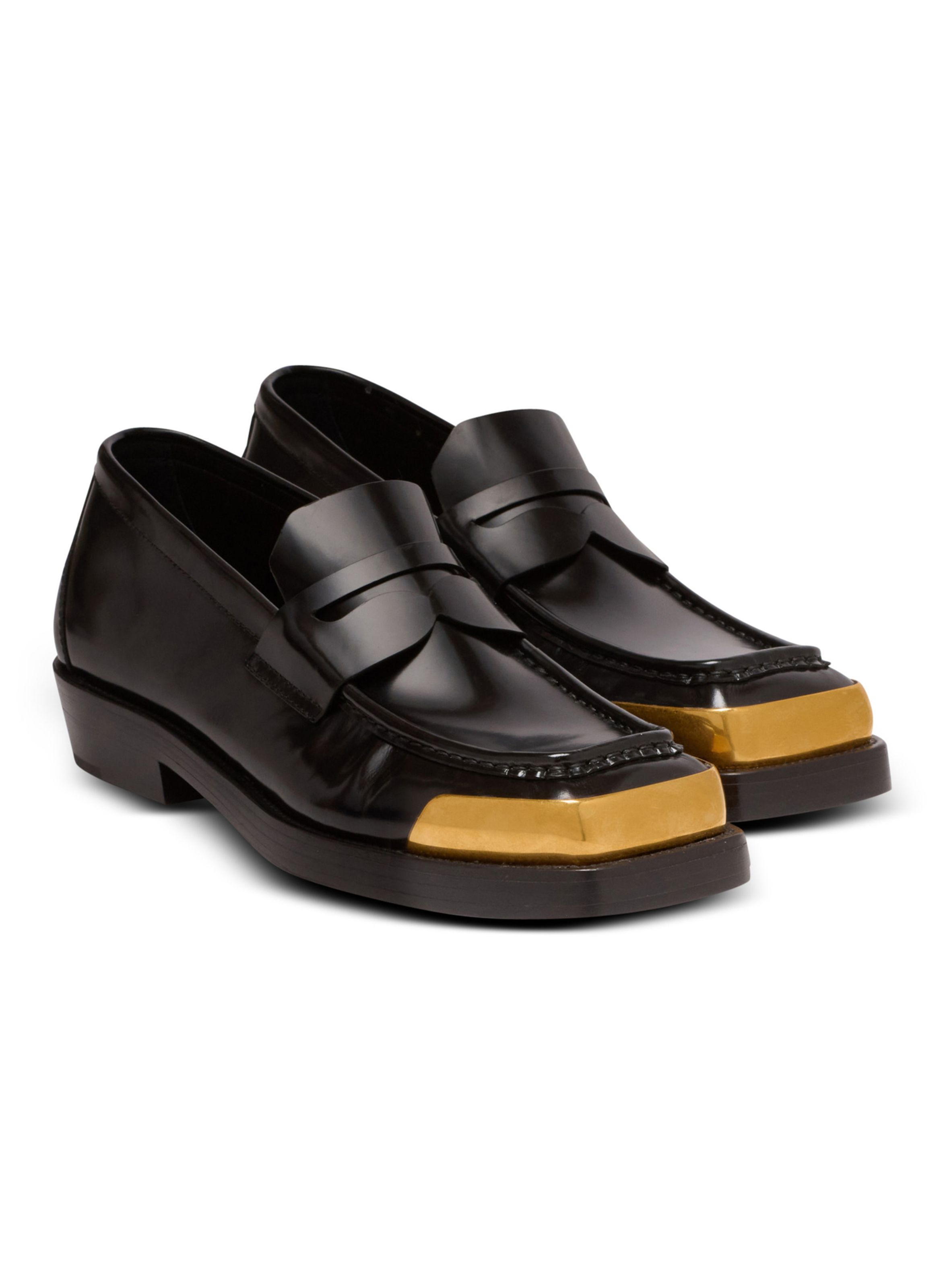 Mocassins bouts carrés en cuir glacé BALMAIN Noir