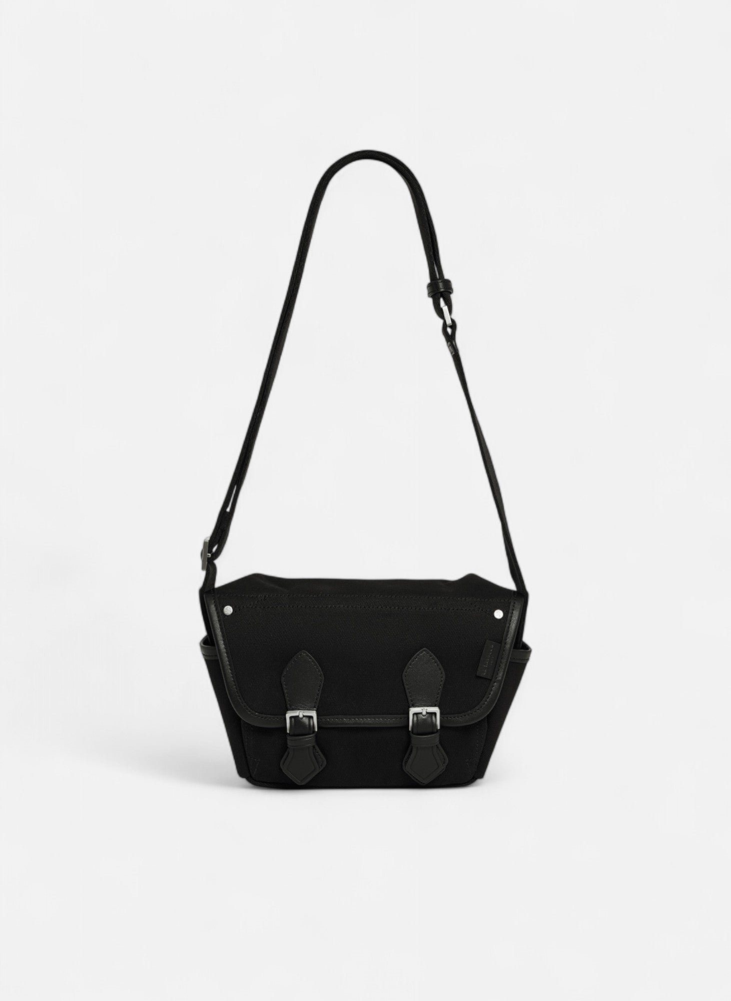Petit sac bandoulière solveig en toile coton et cuir lisse LE TANNEUR Noir