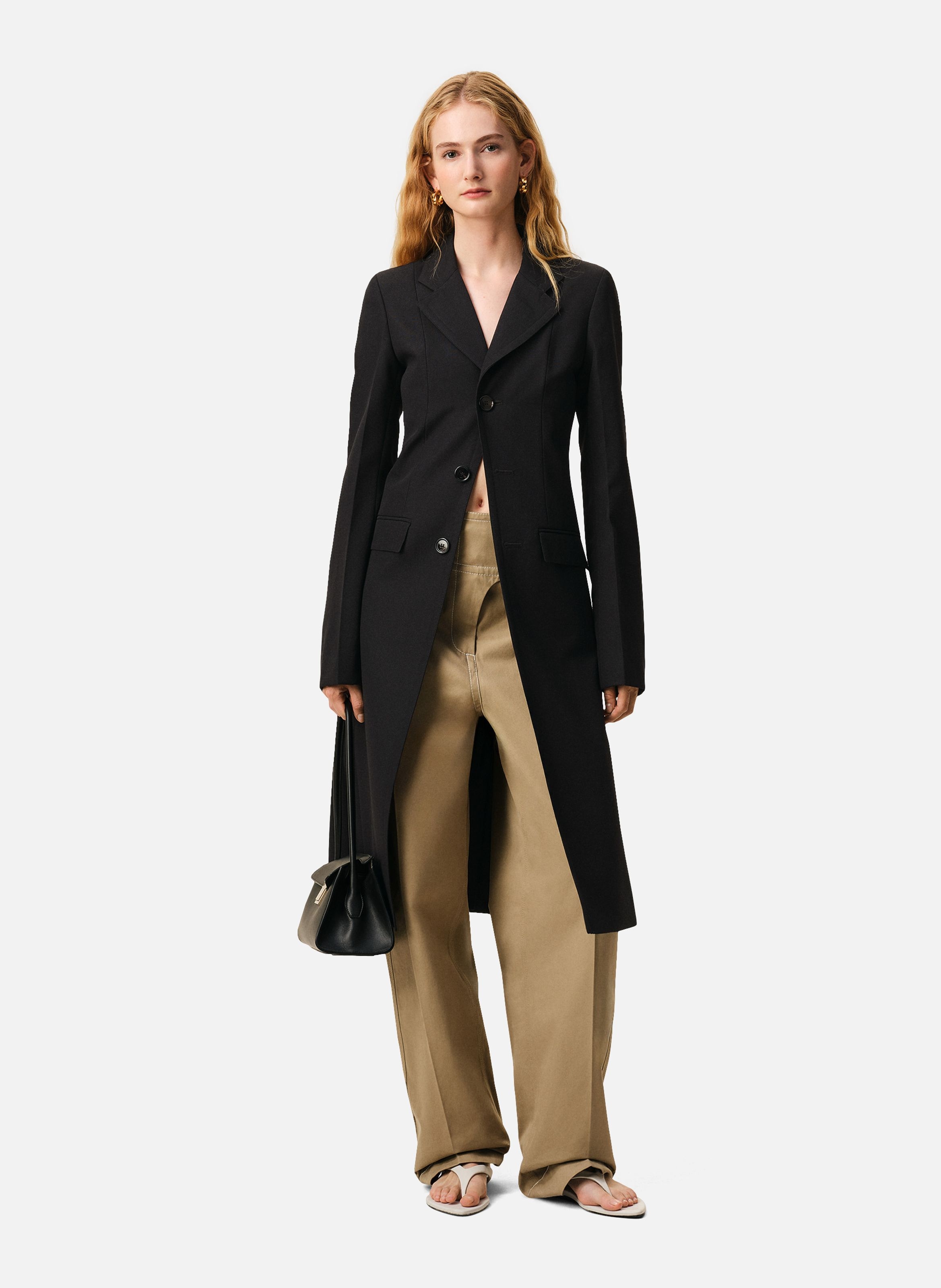 Manteau ajusté simple boutonnage en laine vierge AMI PARIS Noir