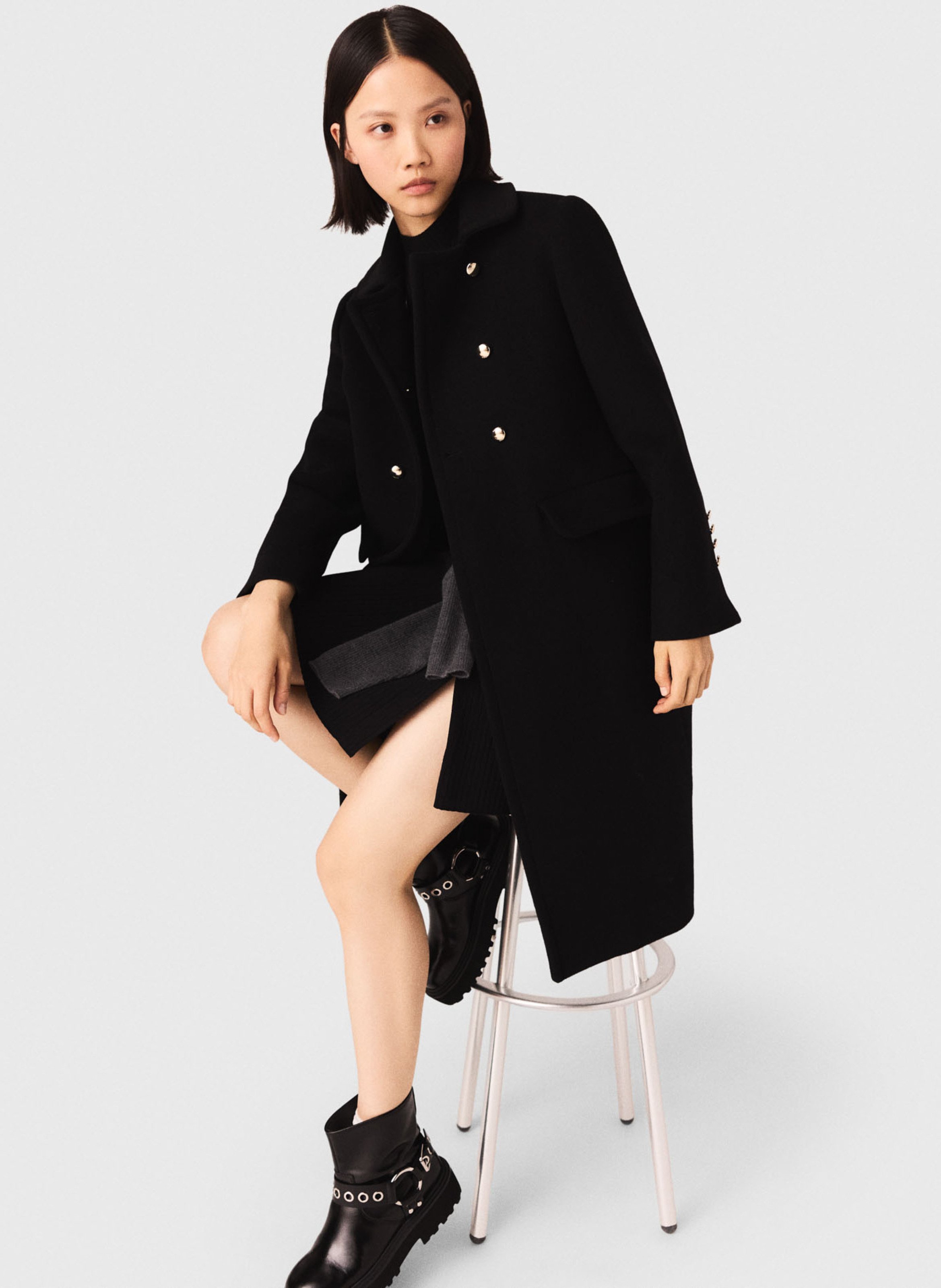 Manteau col classique en laine mélangée MAJE Noir