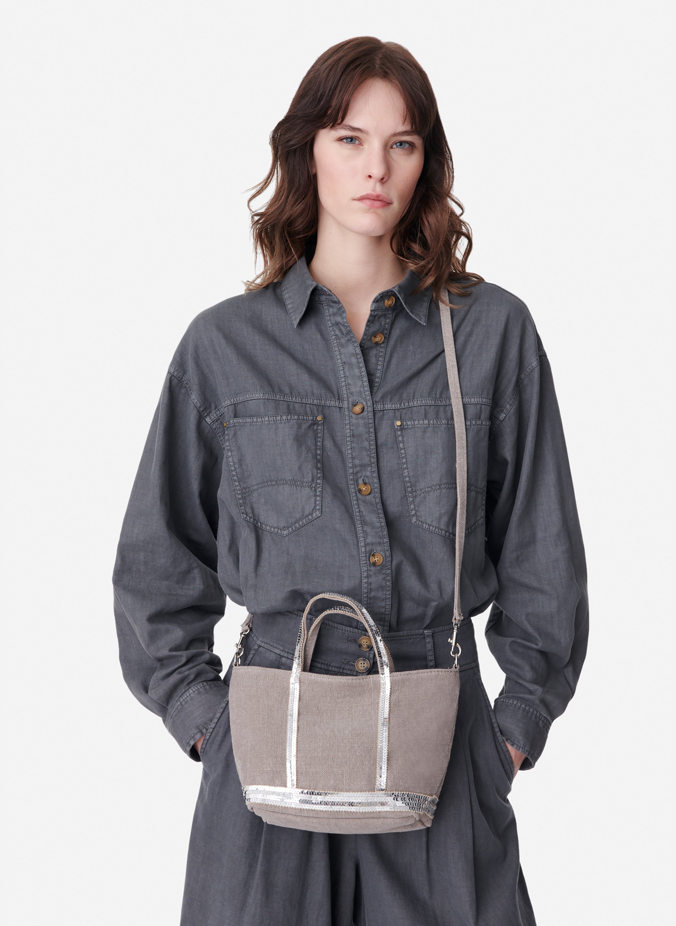 Cabas xs zippé en lin VANESSA BRUNO Gris