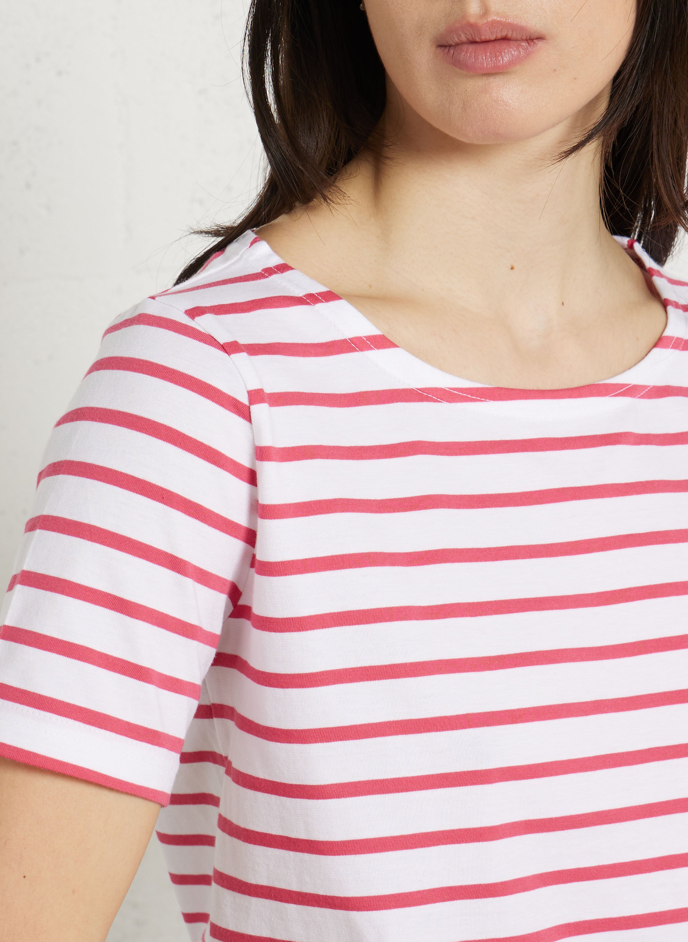 Tee-shirt col rond à rayures en coton ARMOR-LUX Blanc