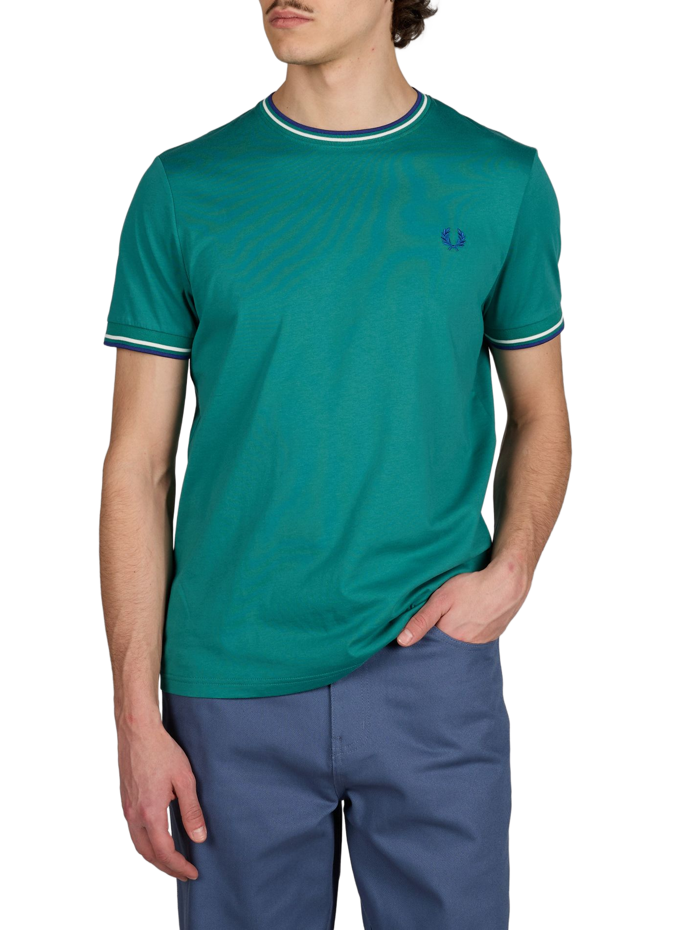 T-shirt uni à col rond en coton FRED PERRY Vert