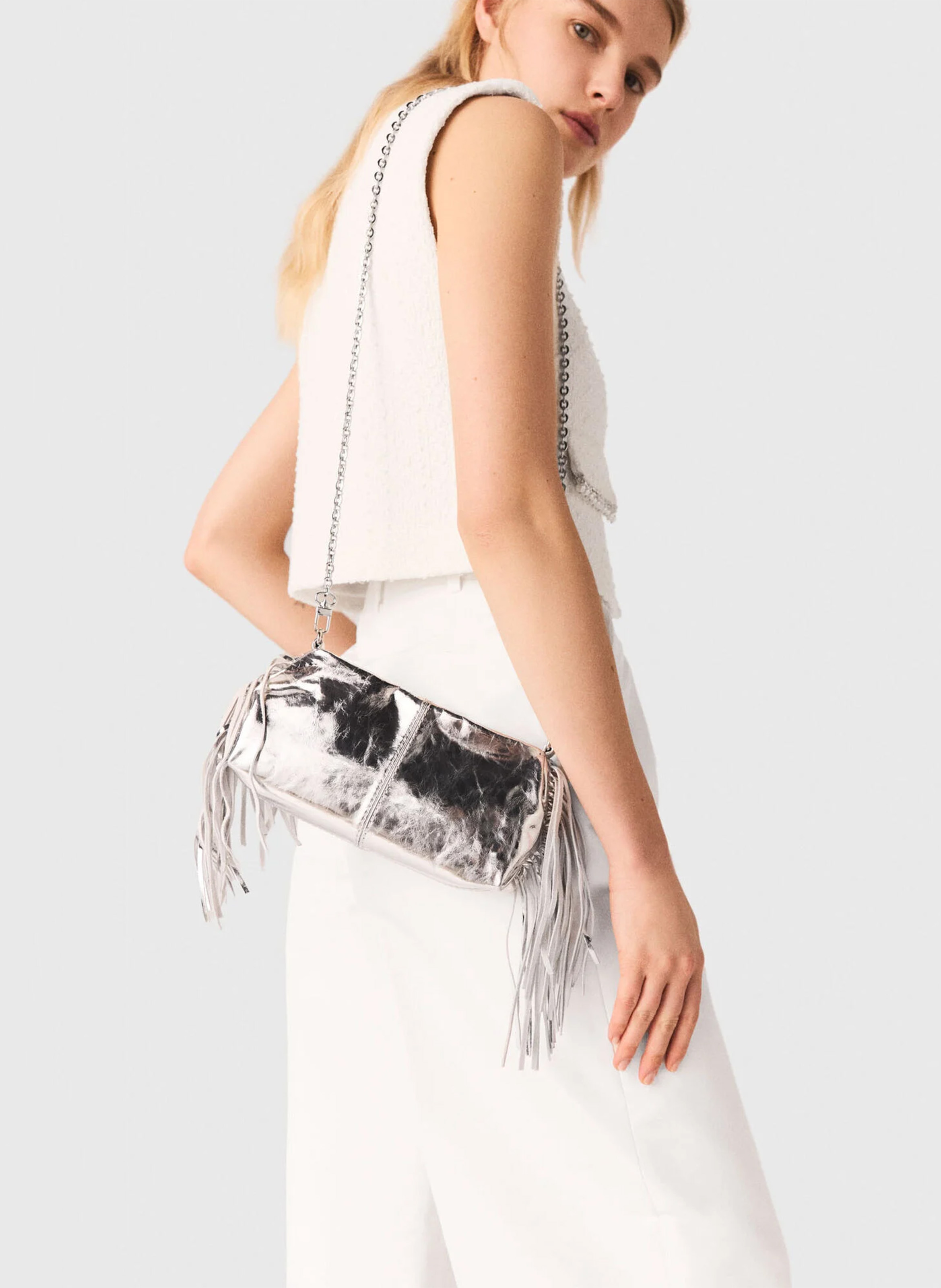Pochette en cuir miss m pouch MAJE Argent