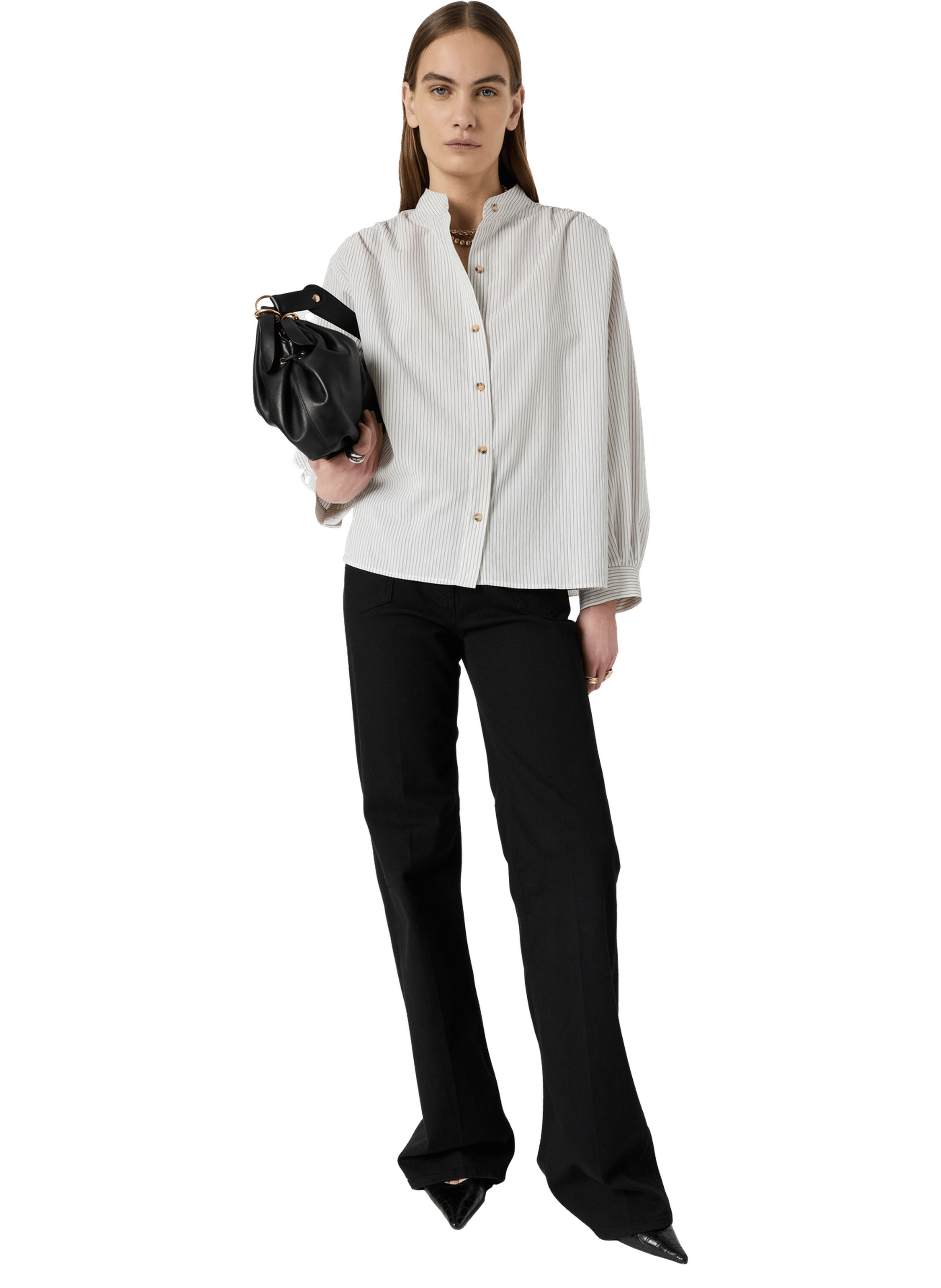 Chemise rayée à col rond - calixte GERARD DAREL Beige