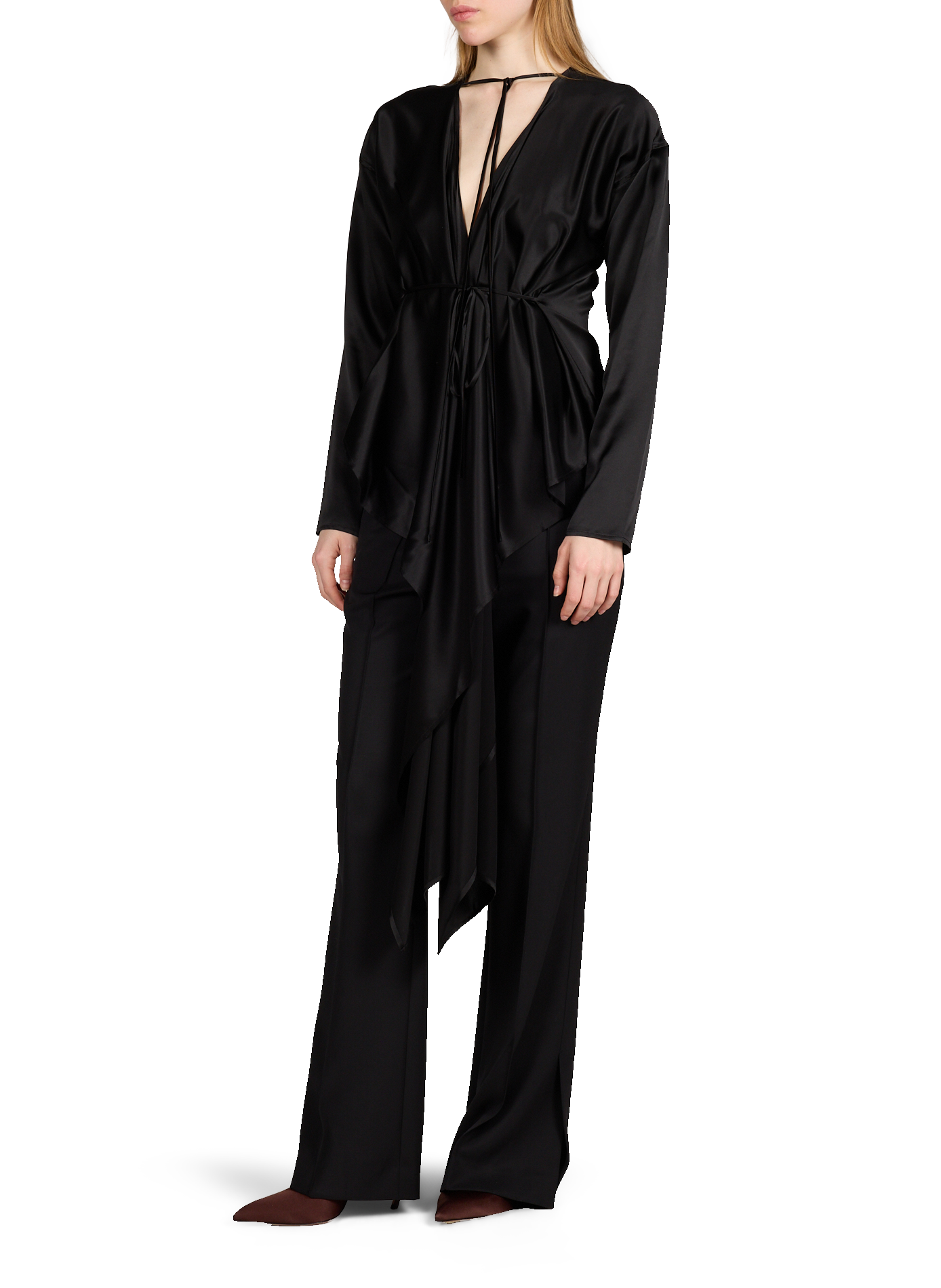 Satin tie-up silk top HELMUT LANG Black