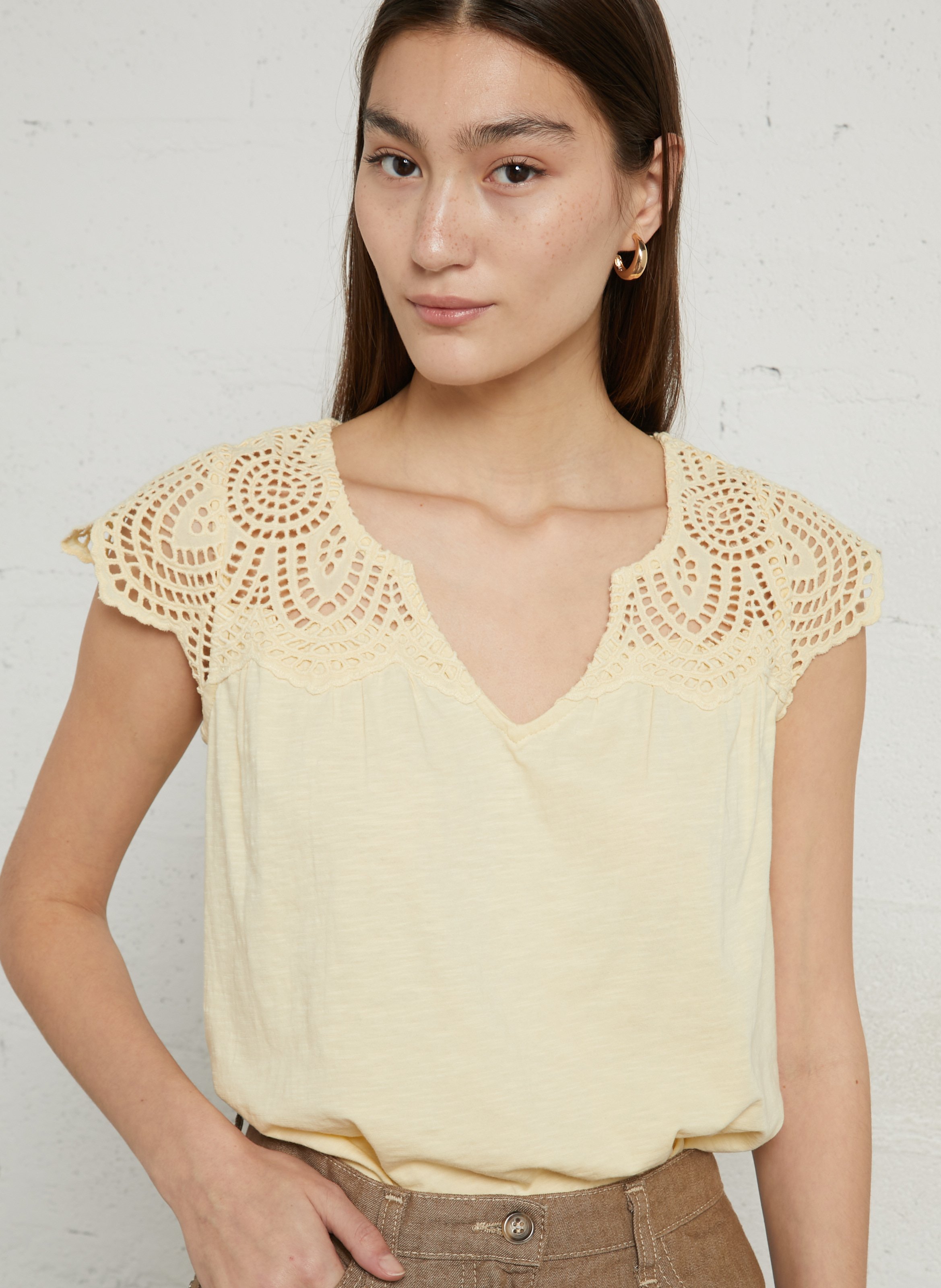 Top col v en coton lilou  Citron
