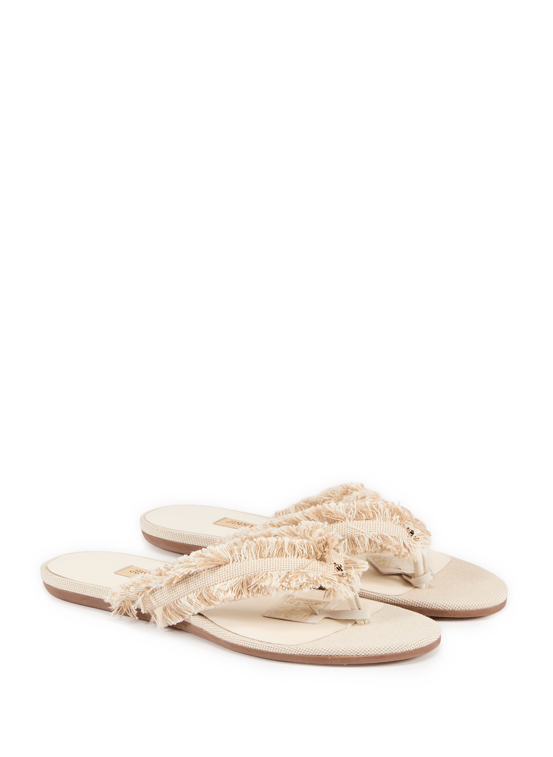 Bay Flat soft frayed canvas flat sandals JIMMY CHOO Beige
