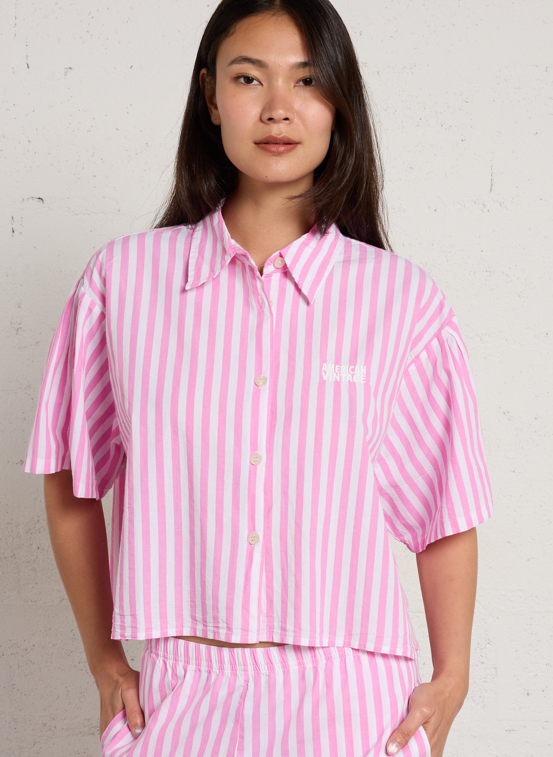 Chemise manches courtes rayée vextown AMERICAN VINTAGE Rose