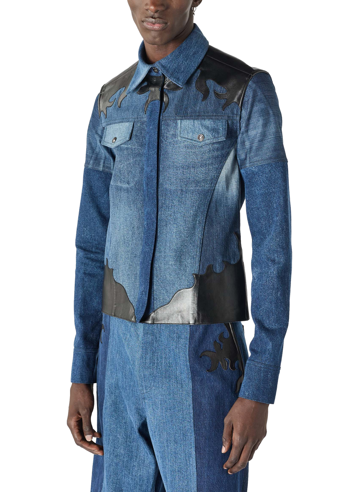 Upcycled denimjas met leren patches unisex MARINE SERRE Blauw