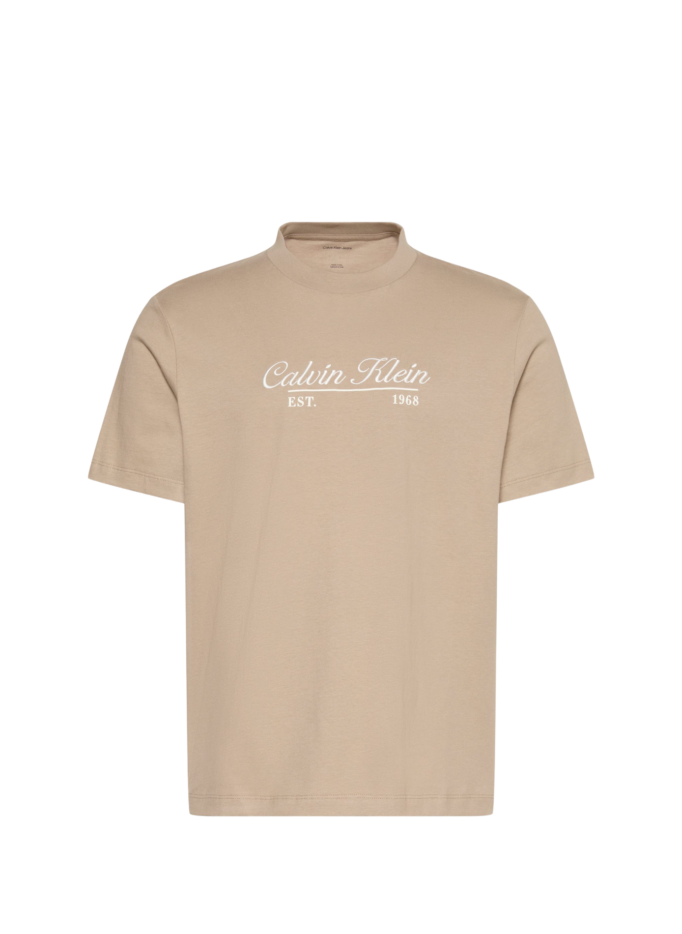 Plain T-shirt with embroidered logo in cotton CALVIN KLEIN Beige