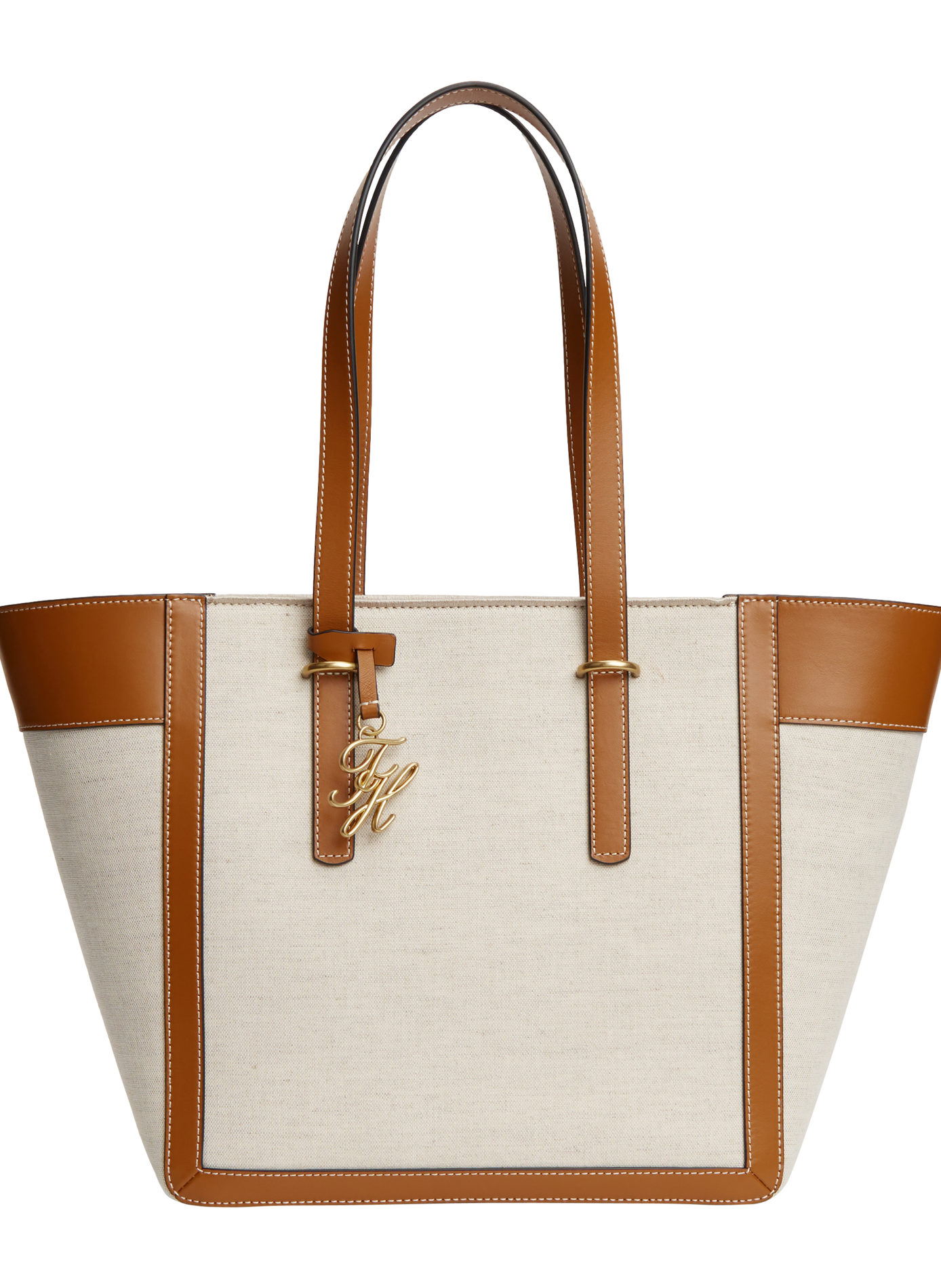 Sac à main à breloque marque en cuir et coton TOMMY HILFIGER Marron