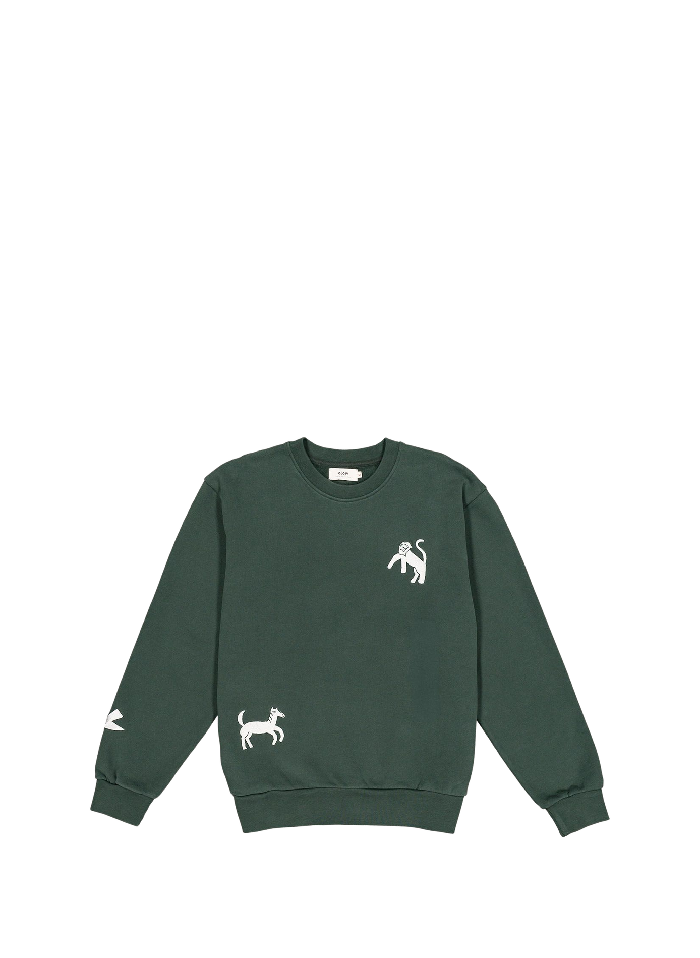 Straight-fit crew-neck sweatshirt with embroidered motifs OLOW Green
