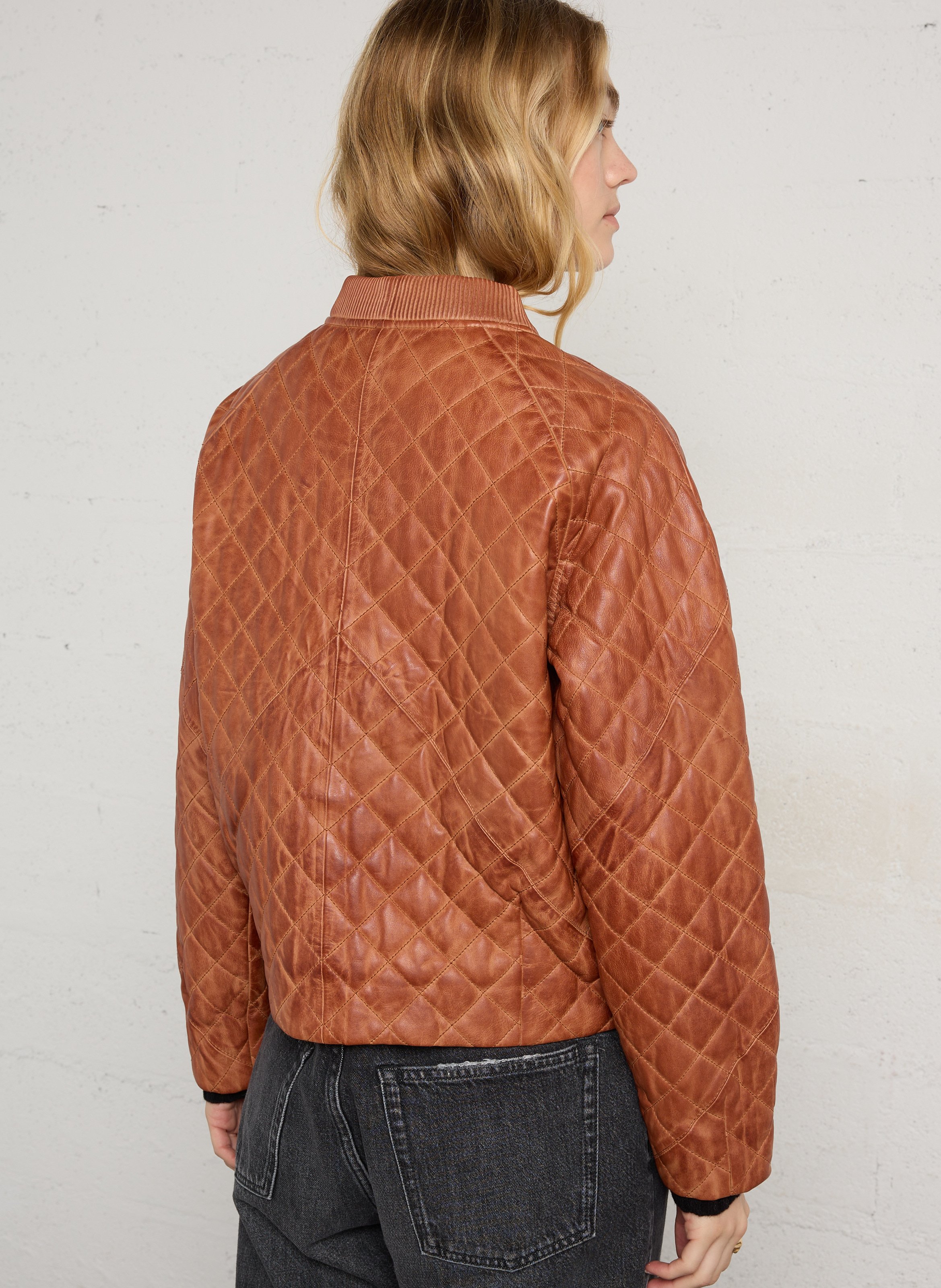 Veste oversize matelassée en cuir betsy MAISON 123 Marron